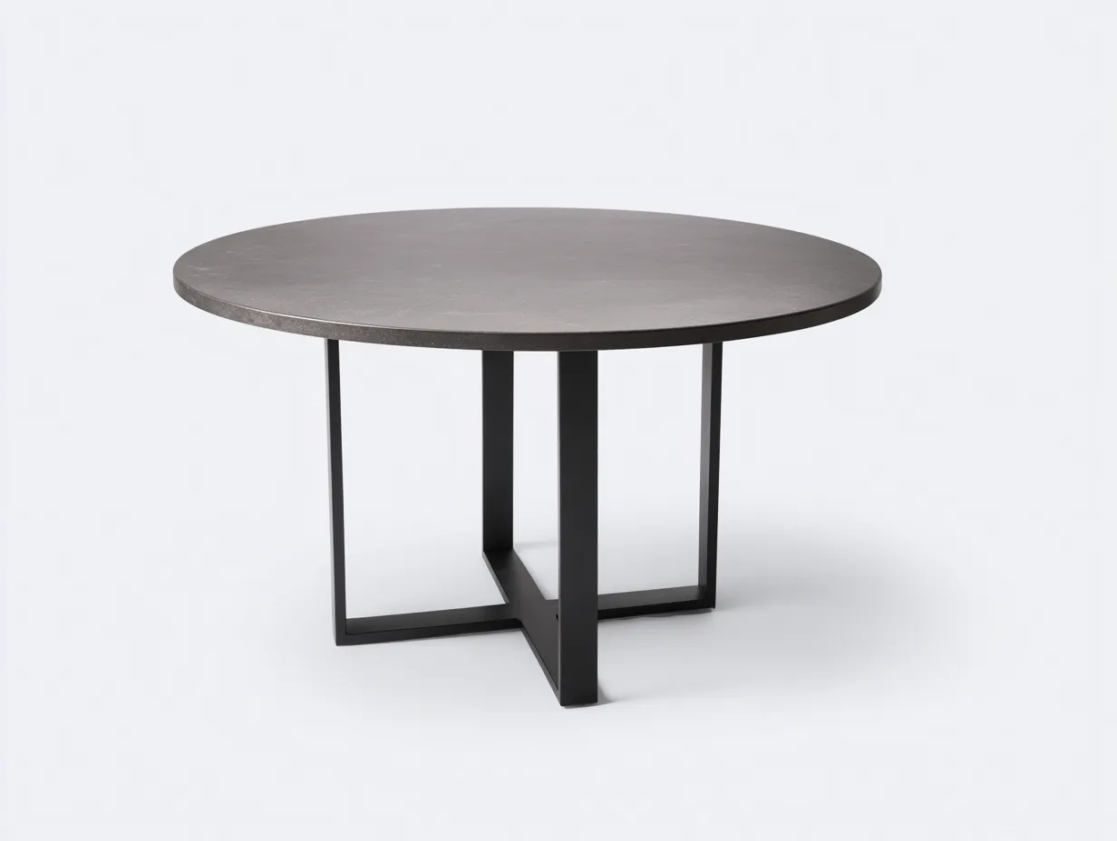 Mesa de comedor redonda de metal 130x130x76 cm - gris oscuro y negro - base geométrica para comedor