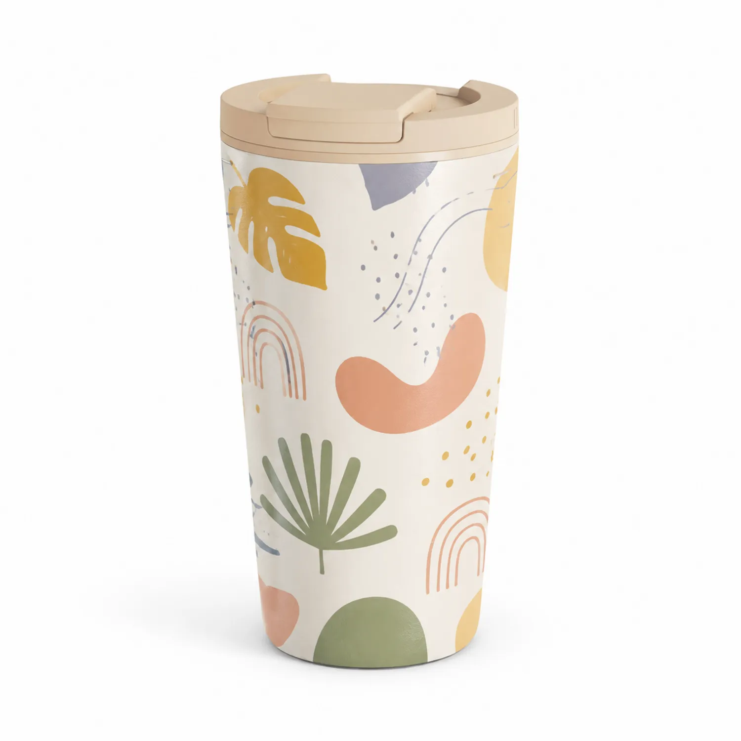 Thermobecher mit buntem Design und Klappdeckel 450ml Beige/Bunt-Qiralume