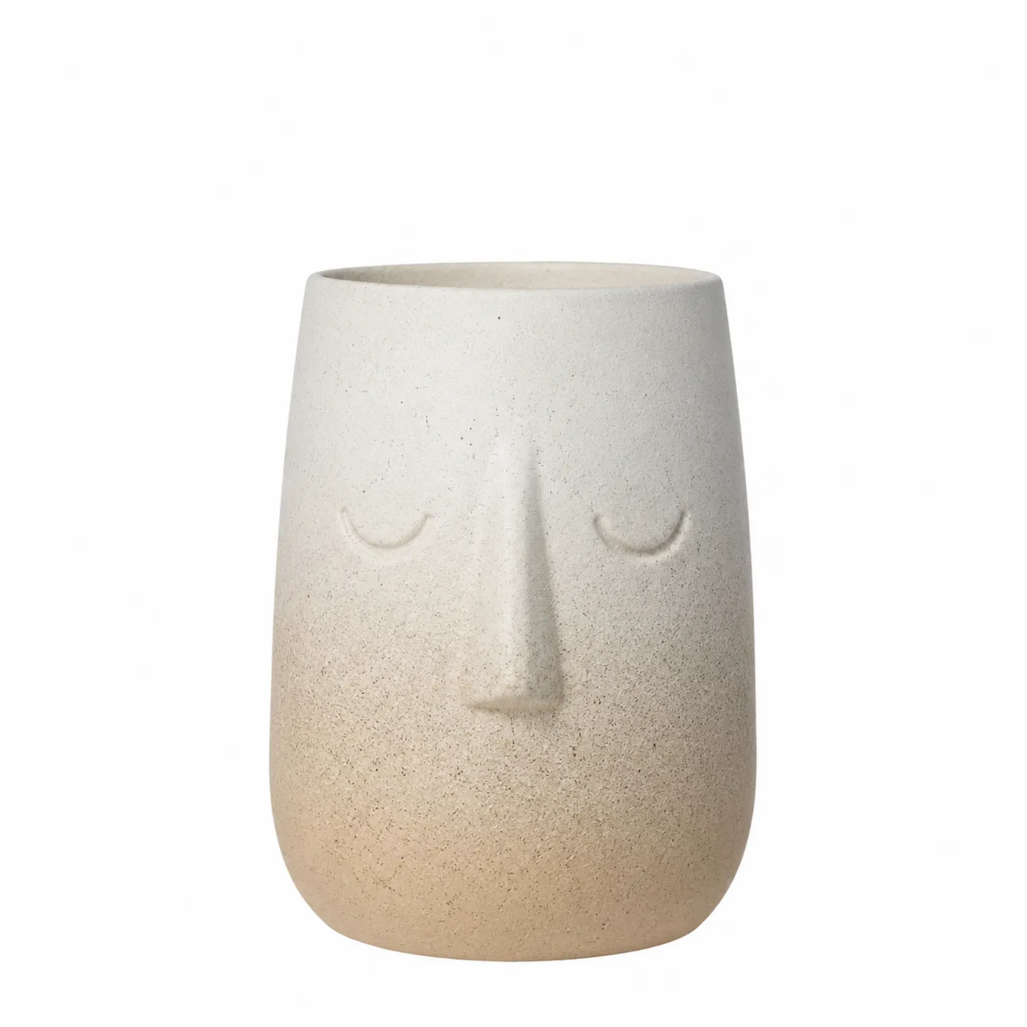 Keramik Blumentopf mit Gesichtsmotiv in Creme-Qiralume