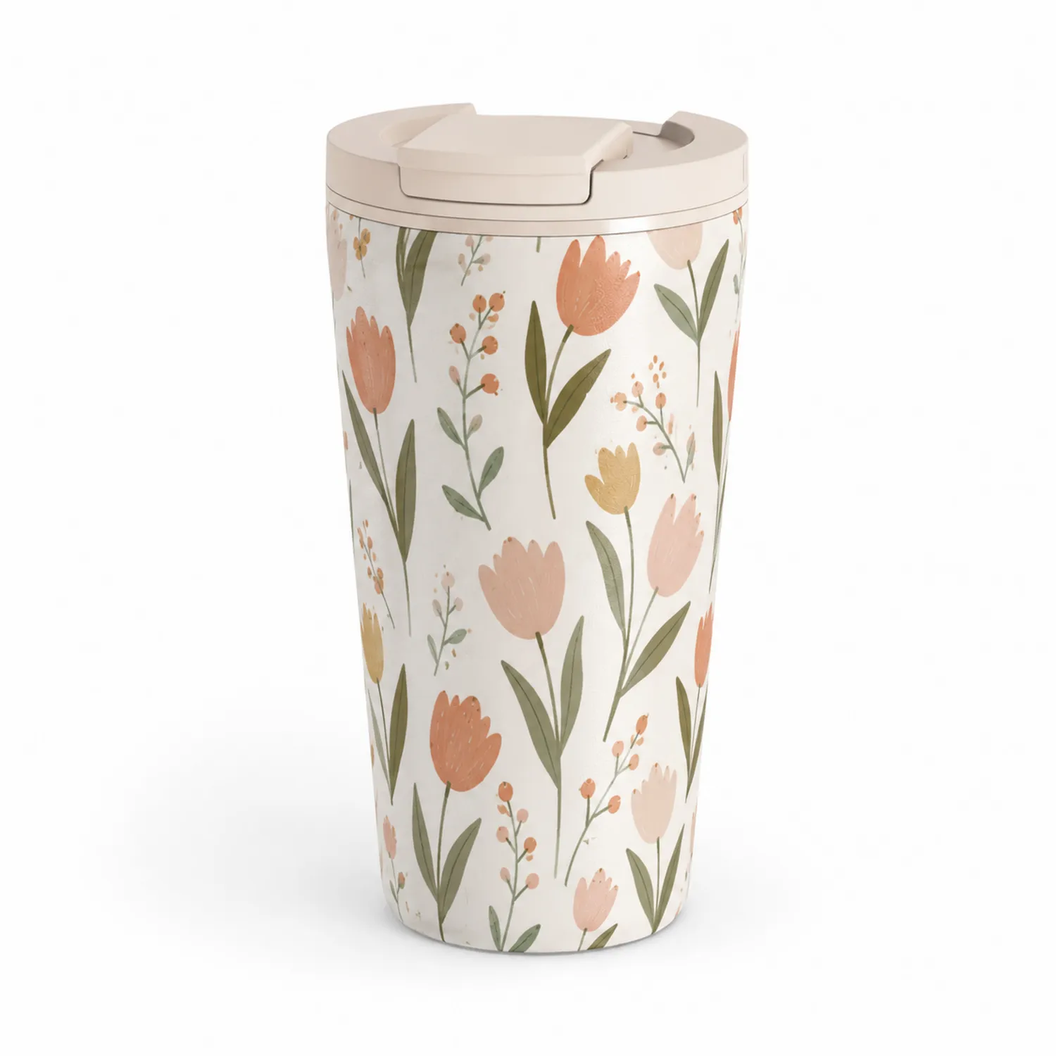 Thermobecher mit Blumenmuster 450ml Creme-Qiralume