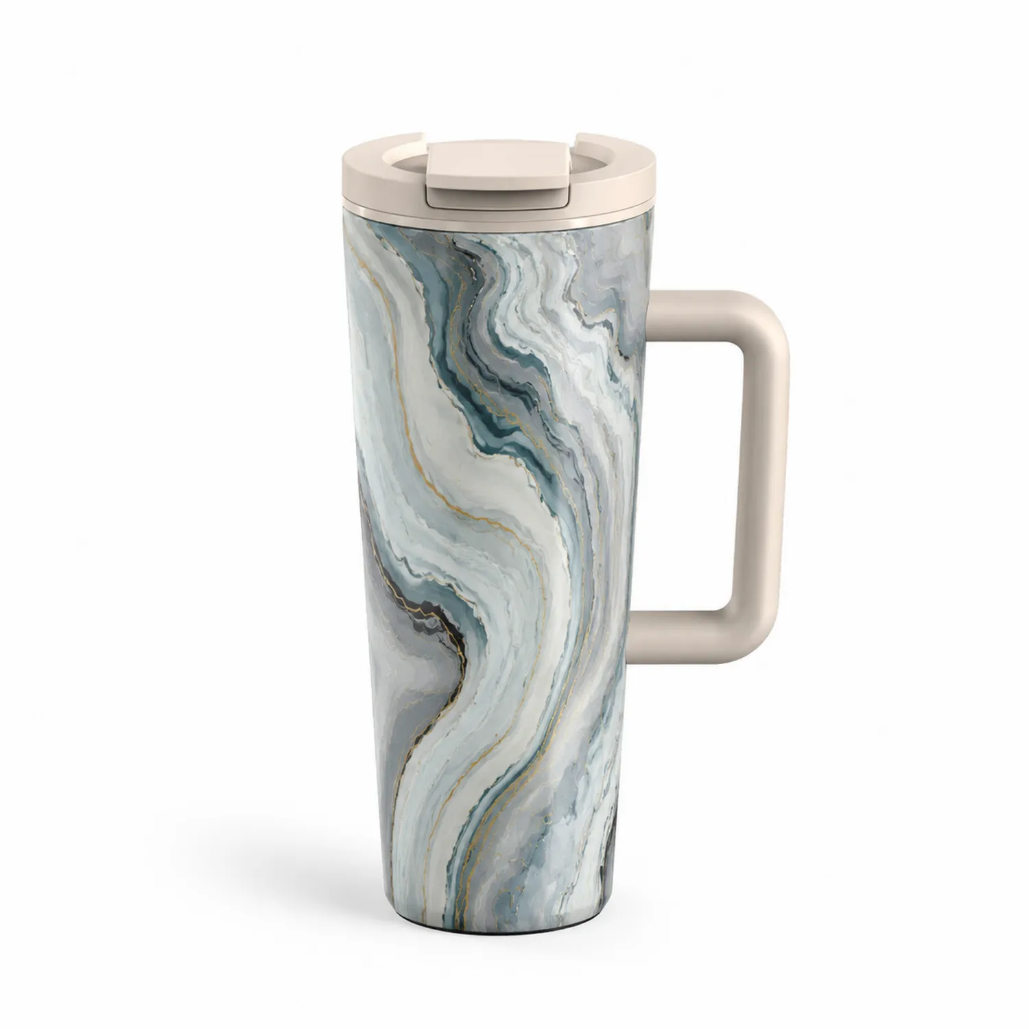 Thermobecher mit Griff Marmor-Design 500 ml Grau/Weiß-Qiralume