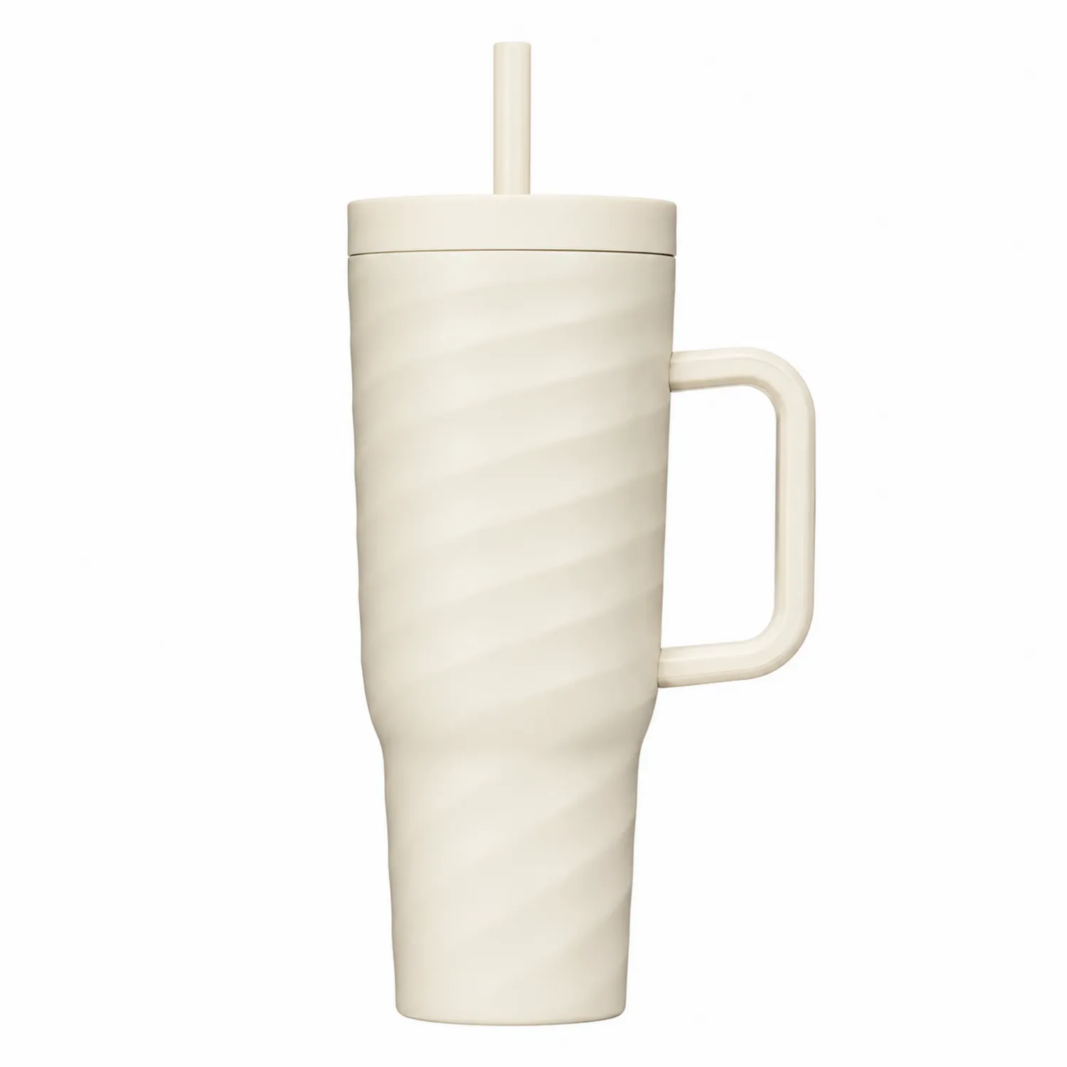 Isolierter Becher mit Strohhalm und Griff 600ml Beige-Qiralume