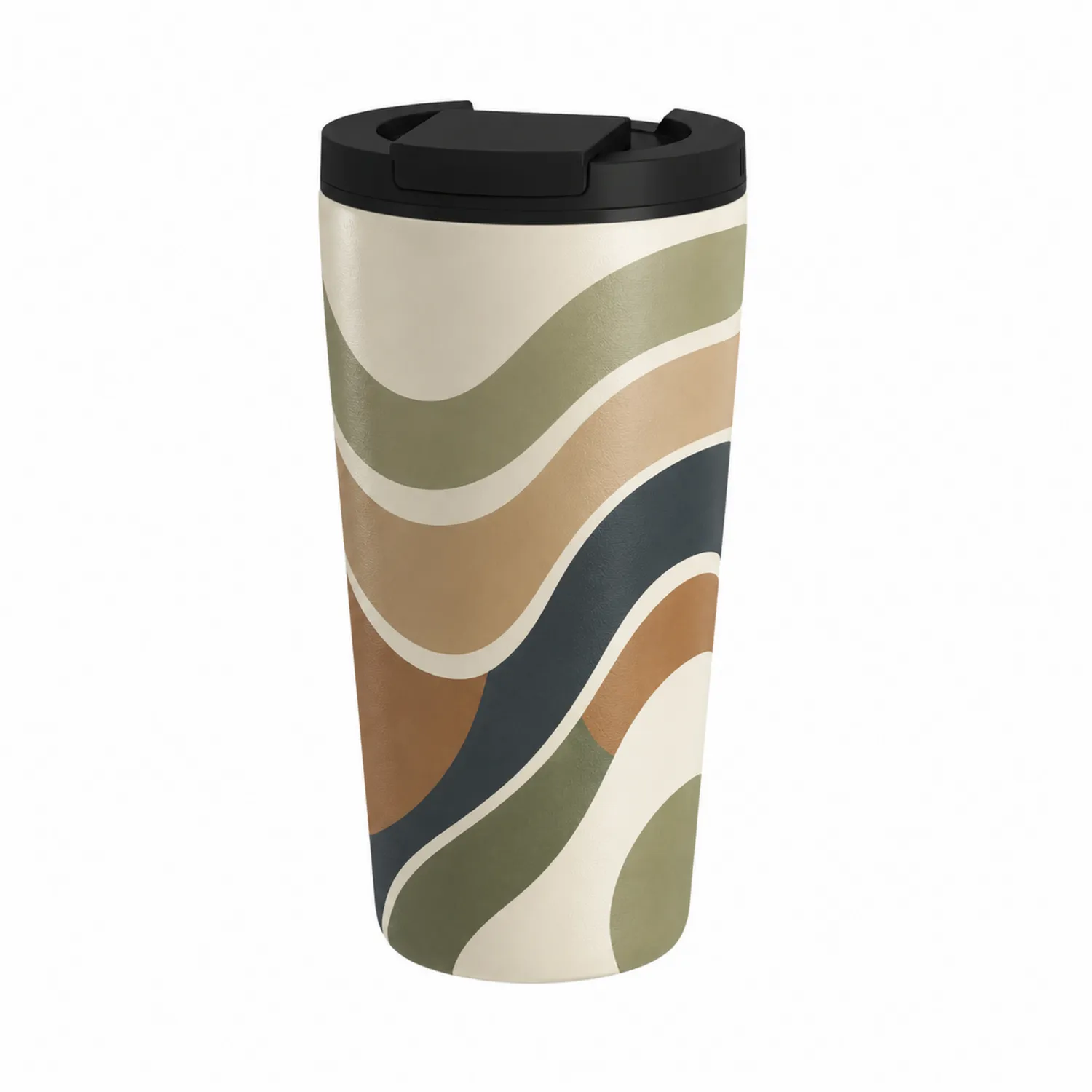 Stilvoller Thermobecher mit Wellenmuster - 400ml, Beige/Grün/Braun/Schwarz-Qiralume