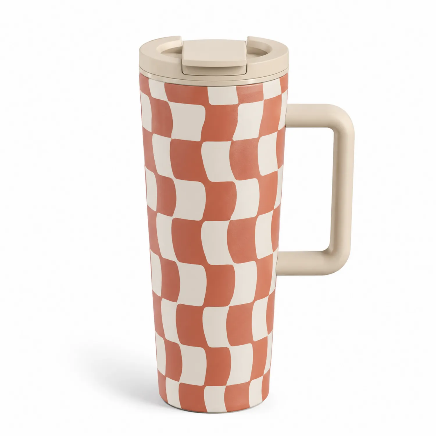 Hochwertiger Thermobecher 400ml in Rot-Weiß Kariertem Design-Qiralume