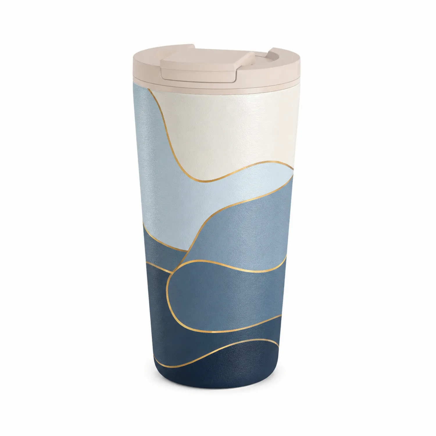 Thermobecher 400ml Blau Wellen-Design-Qiralume