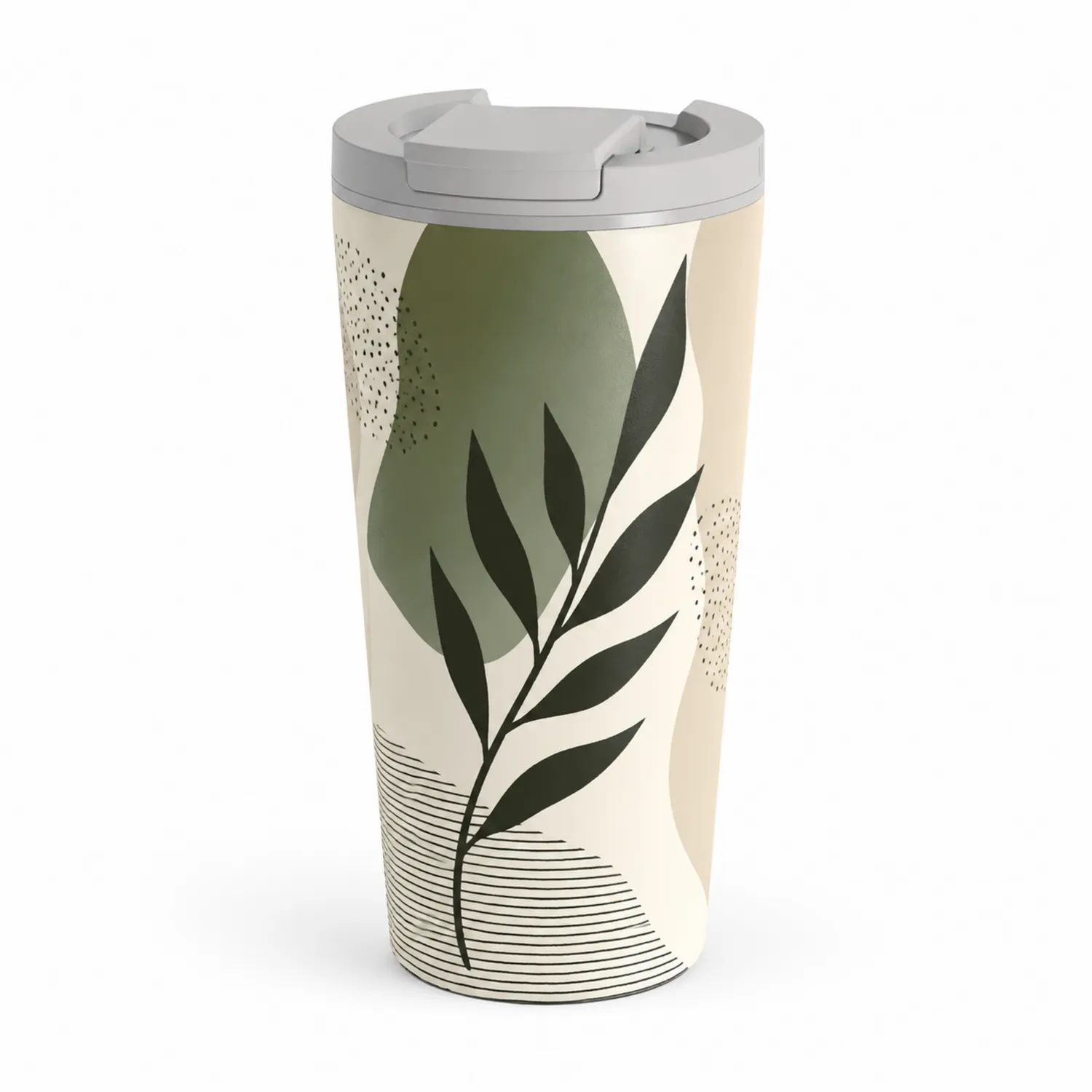 Thermobecher mit Blattmuster 450ml Beige/Grün-Qiralume
