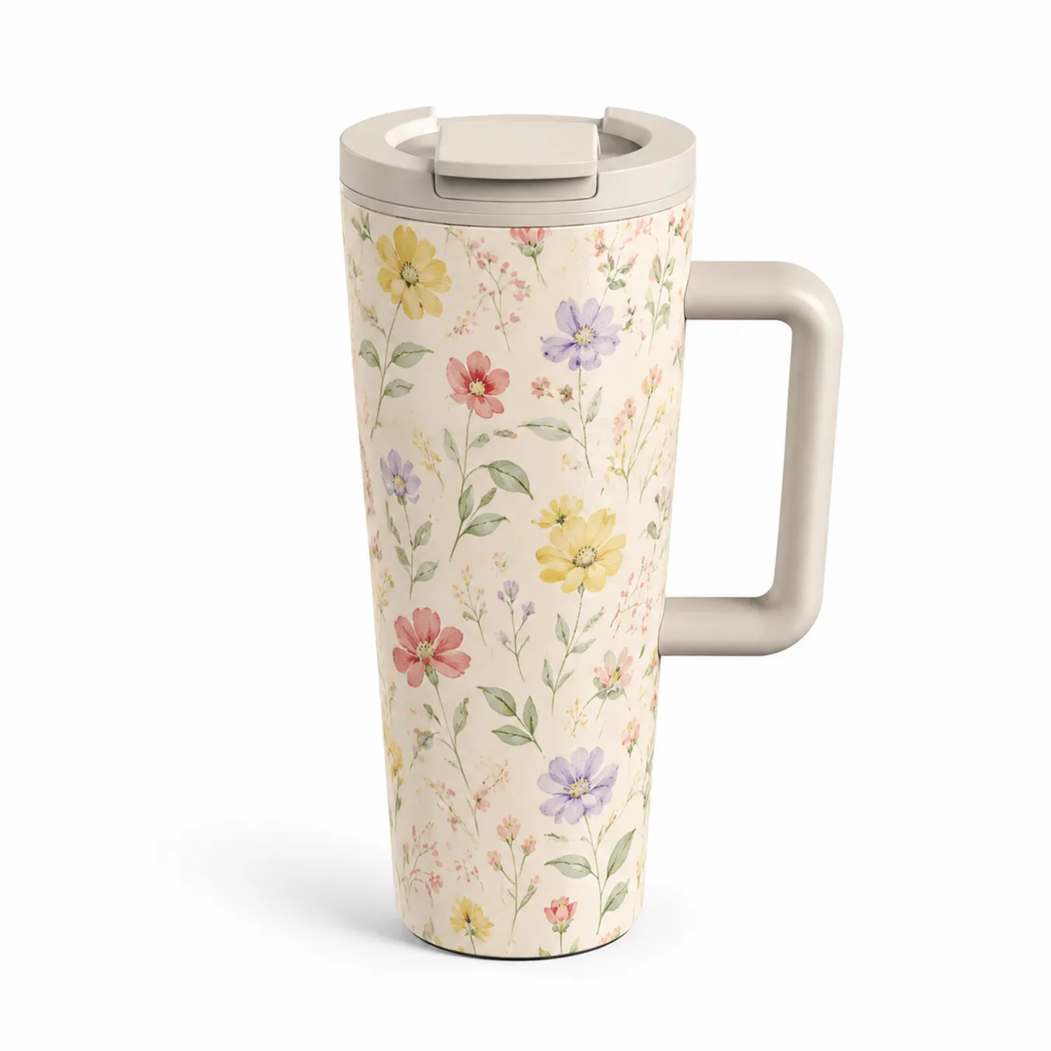 Isolierbecher mit Blumenmuster, 500ml, Beige-Qiralume