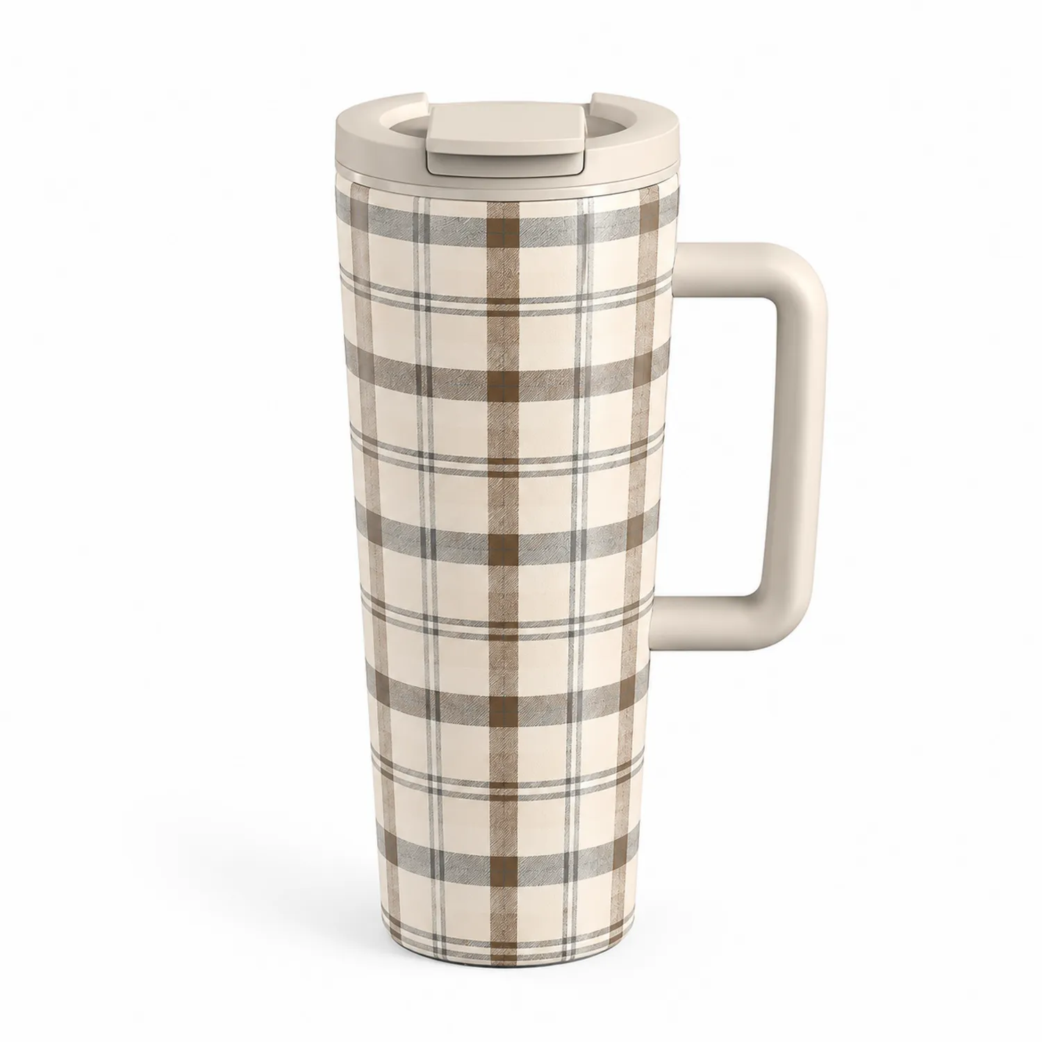 Thermobecher mit Karomuster, Beige, 530ml-Qiralume