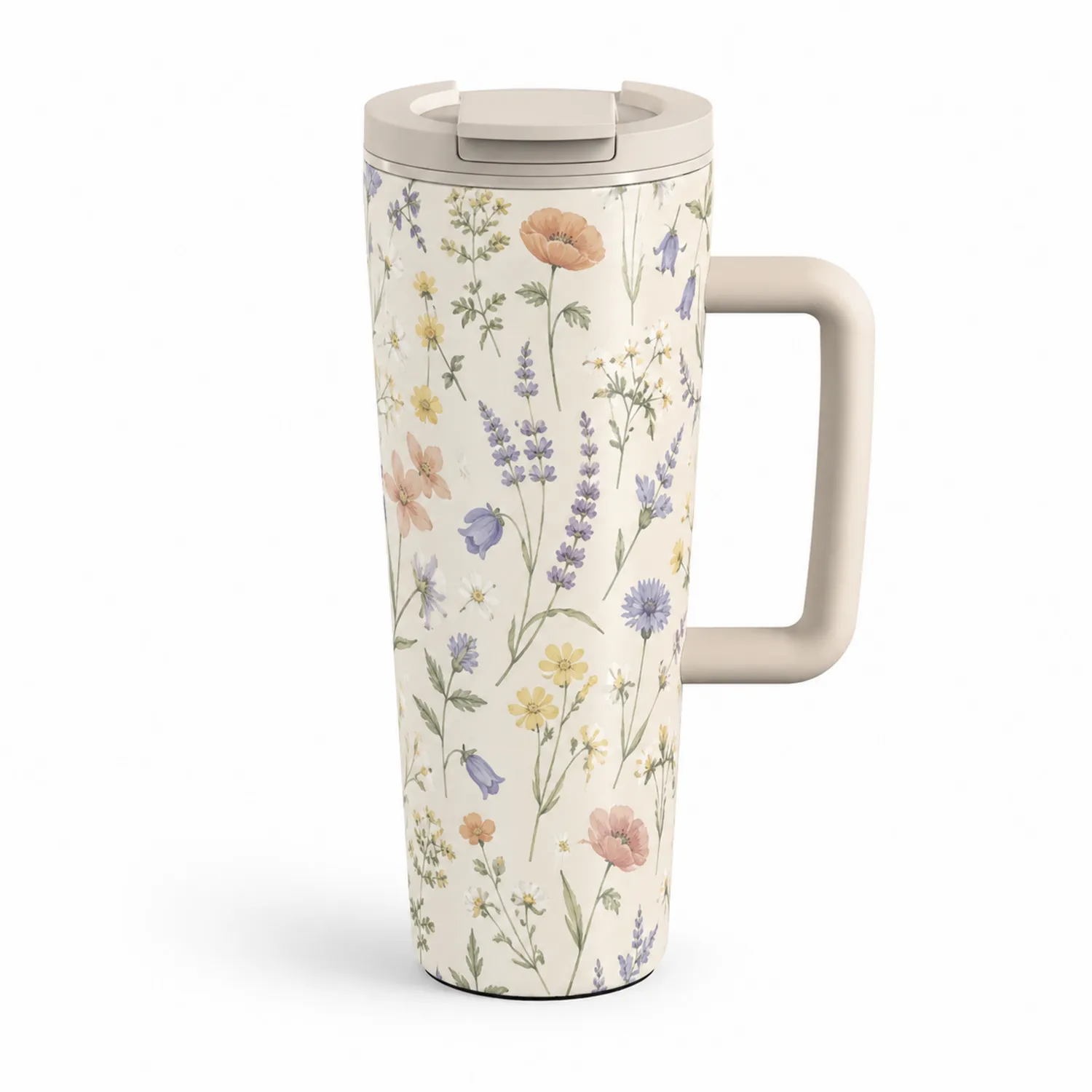 Thermobecher mit Blumenmuster 450ml Beige-Qiralume