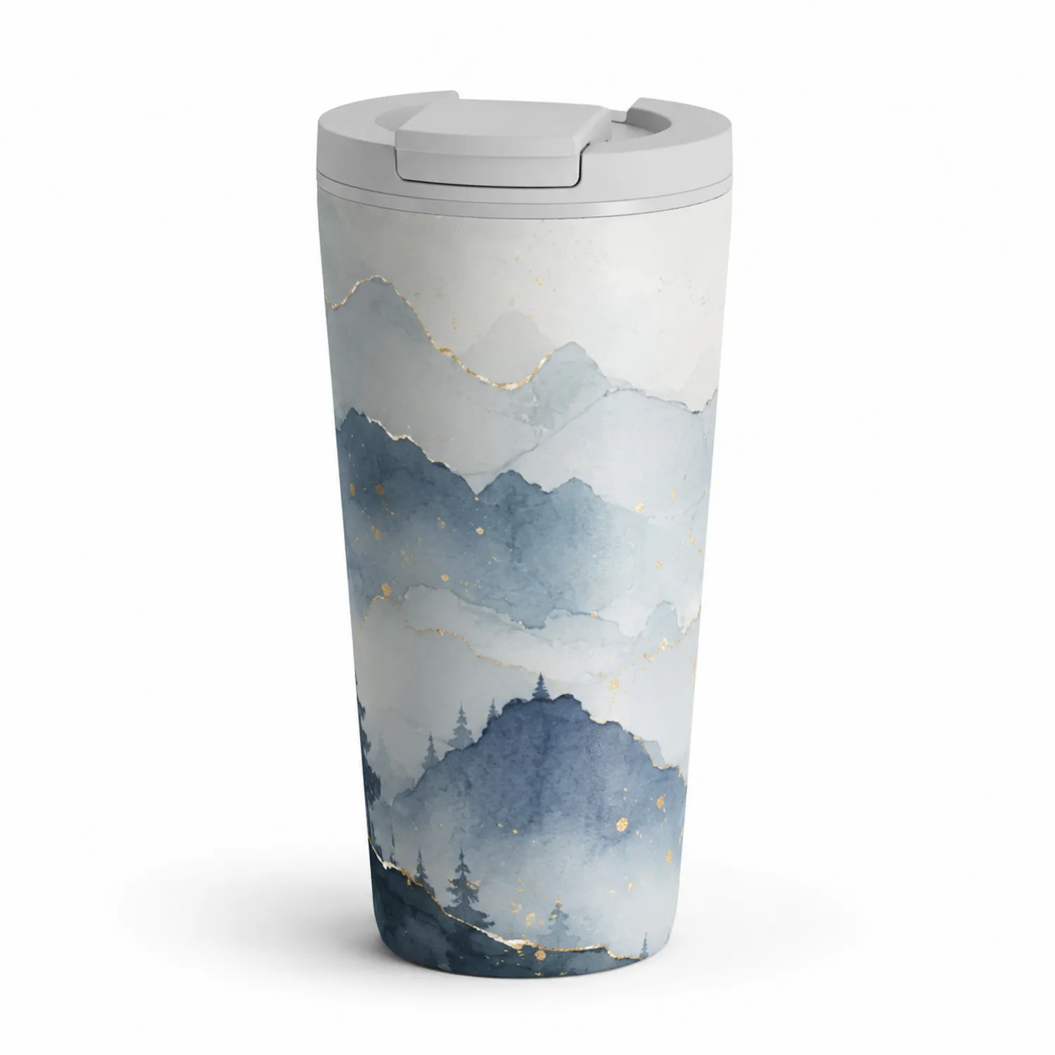 Thermobecher 450ml mit Bergmotiv in Grau und Blau-Qiralume