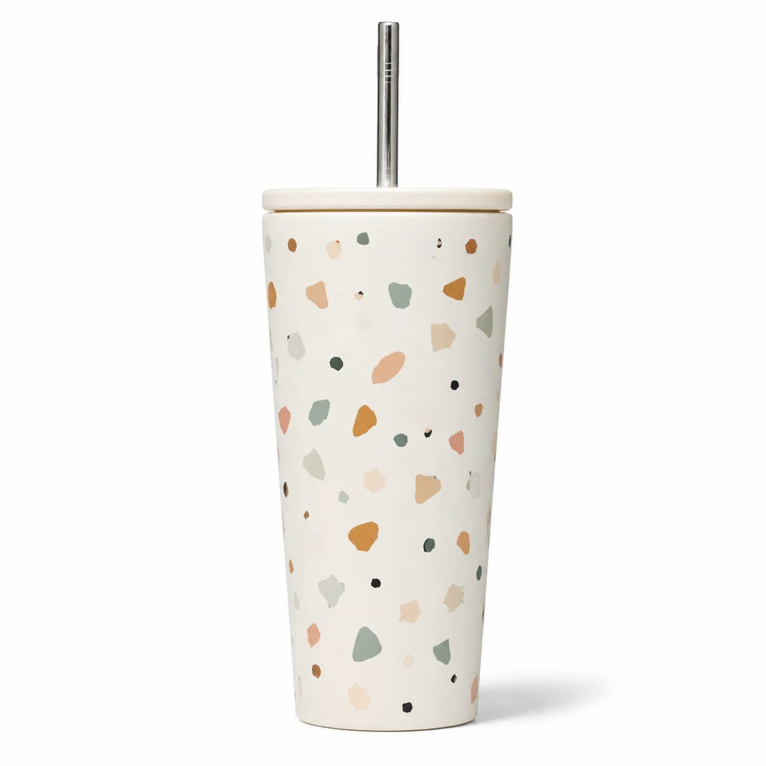 Thermobecher 500ml mit Terrazzo-Muster und Strohhalm-Qiralume