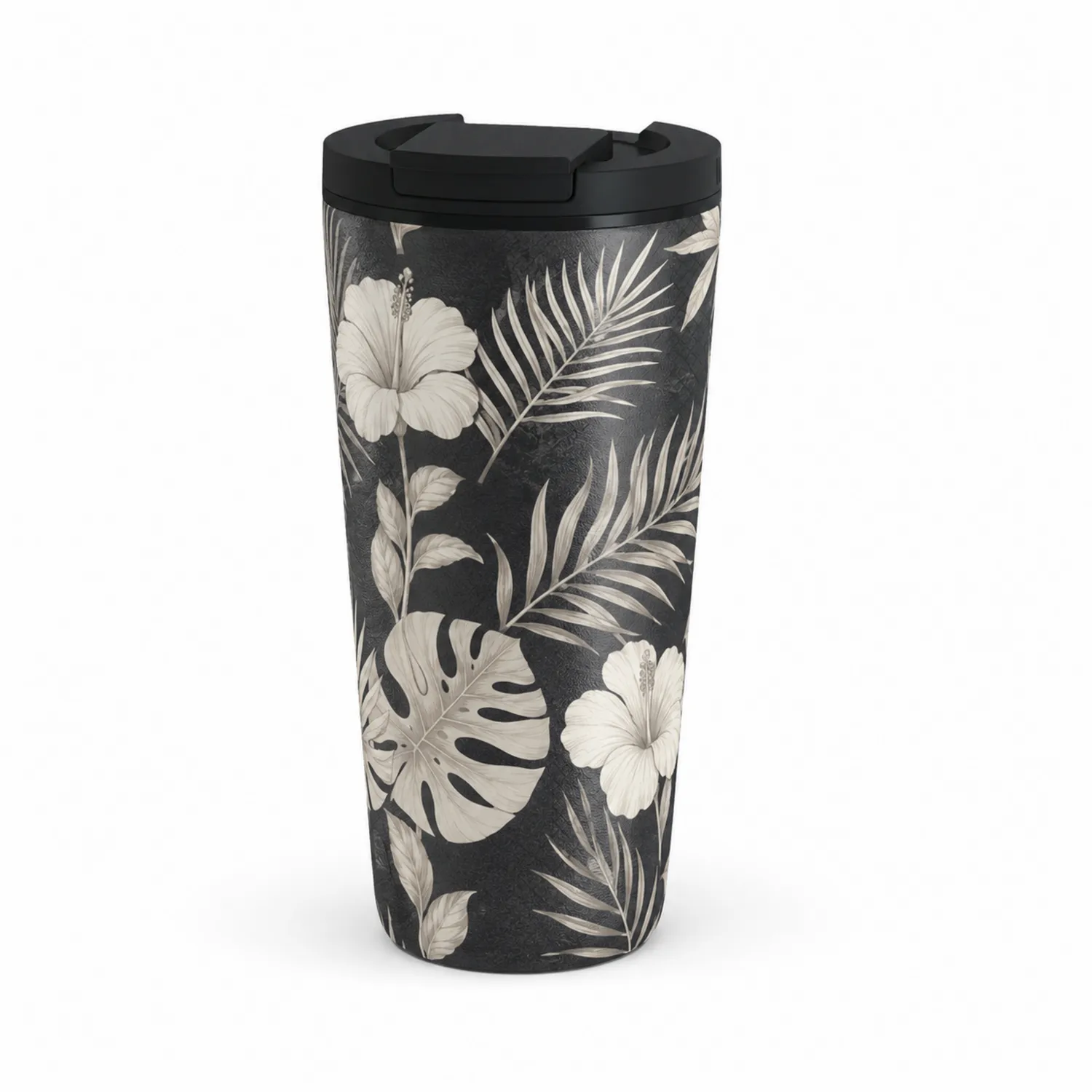 Thermobecher mit Blumenmuster, 400ml, Schwarz/Weiß-Qiralume