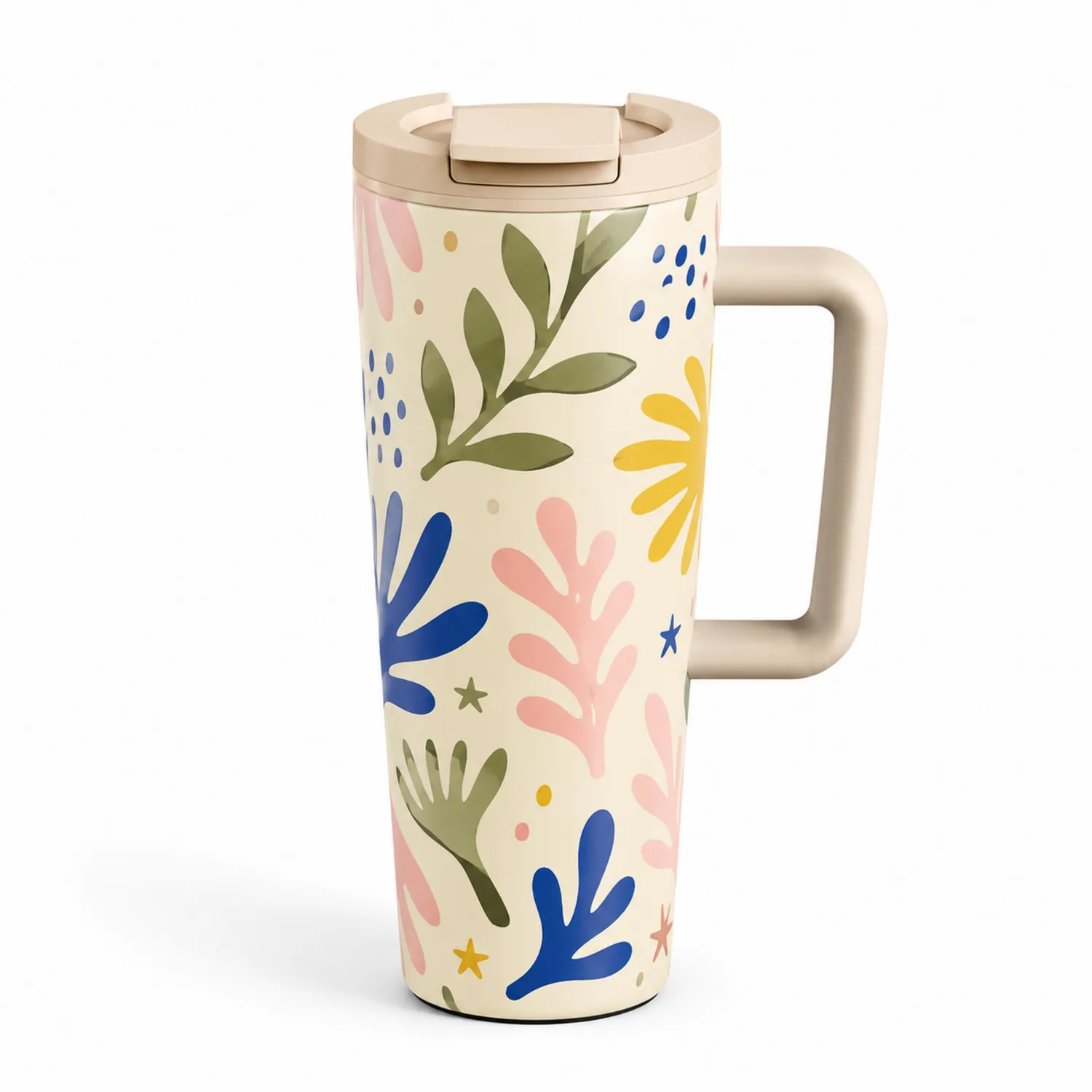 Thermobecher mit Griff 500ml Blumendesign Beige/Mehrfarbig-Qiralume