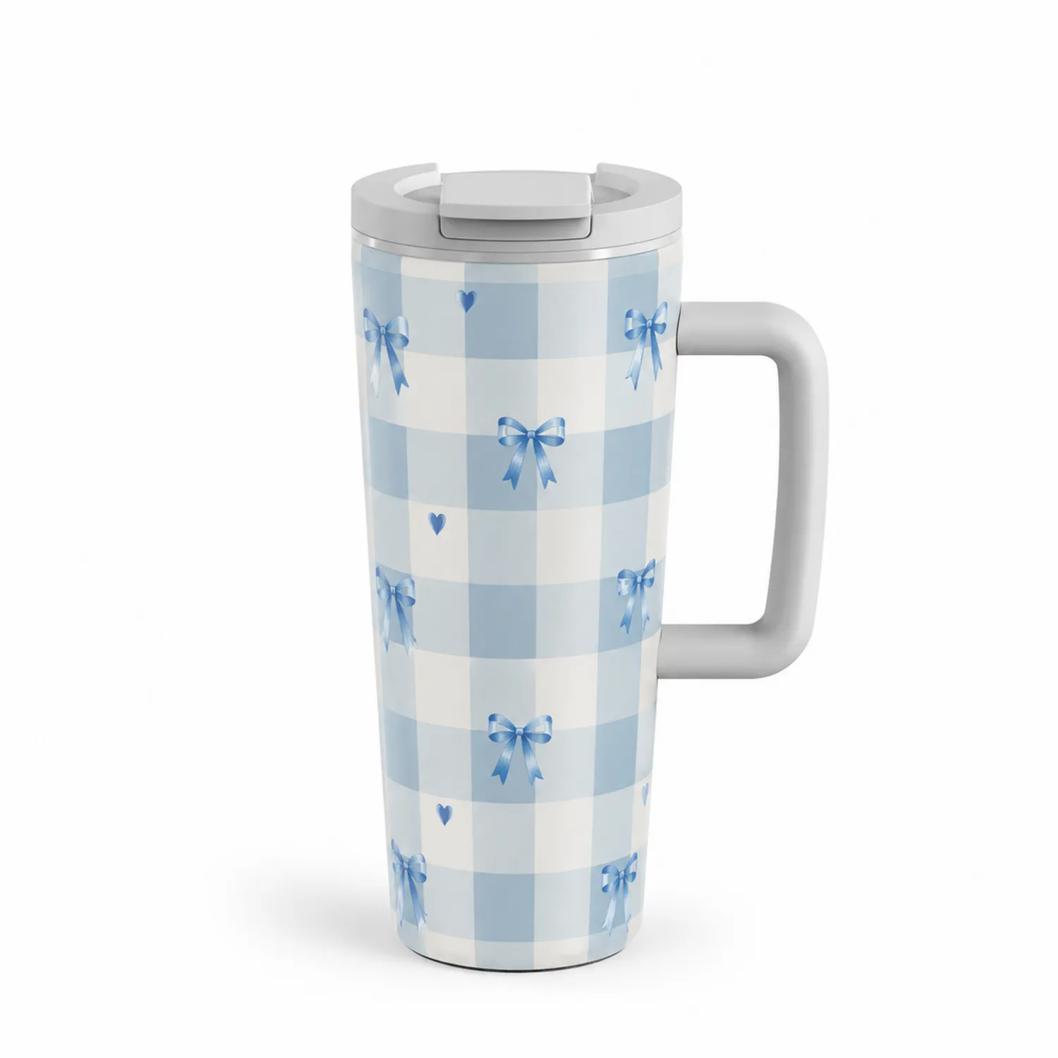 Wärmeisolierter Becher 450ml Blau-Weiß mit Schleifenmotiv-Qiralume