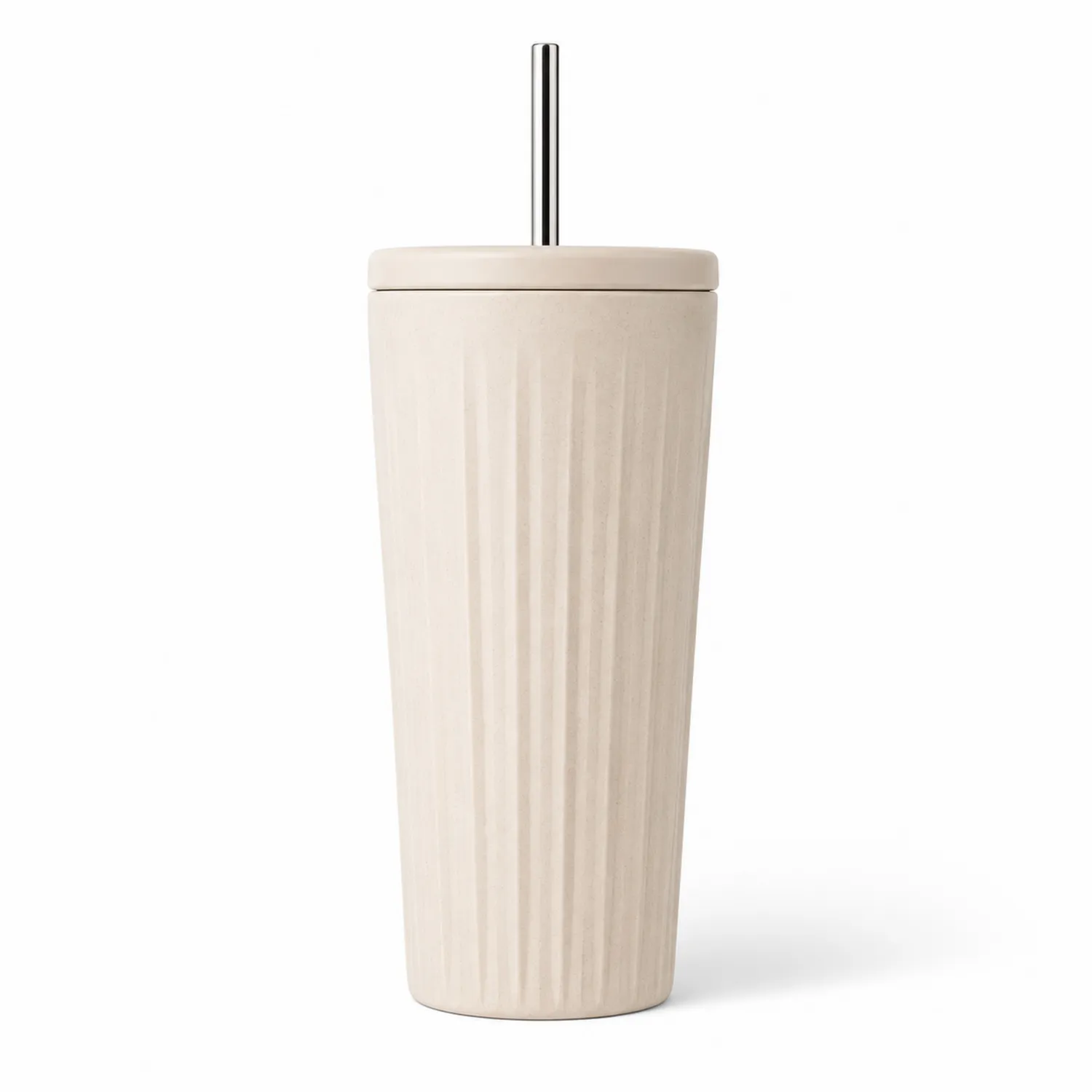 Beige Isolierbecher 500ml mit Strohhalm-Qiralume