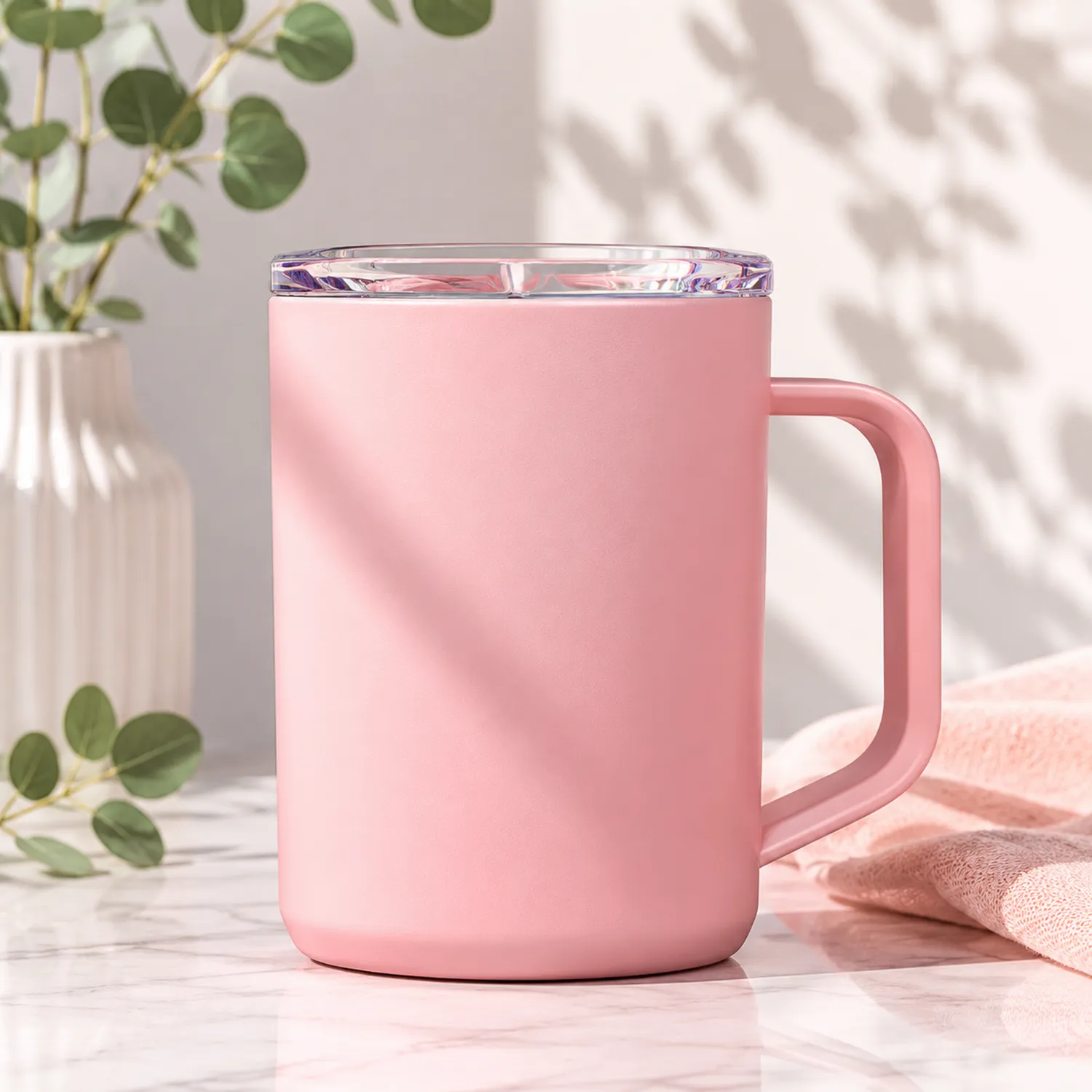 Rosa Isolierbecher mit Henkel 400ml-Qiralume