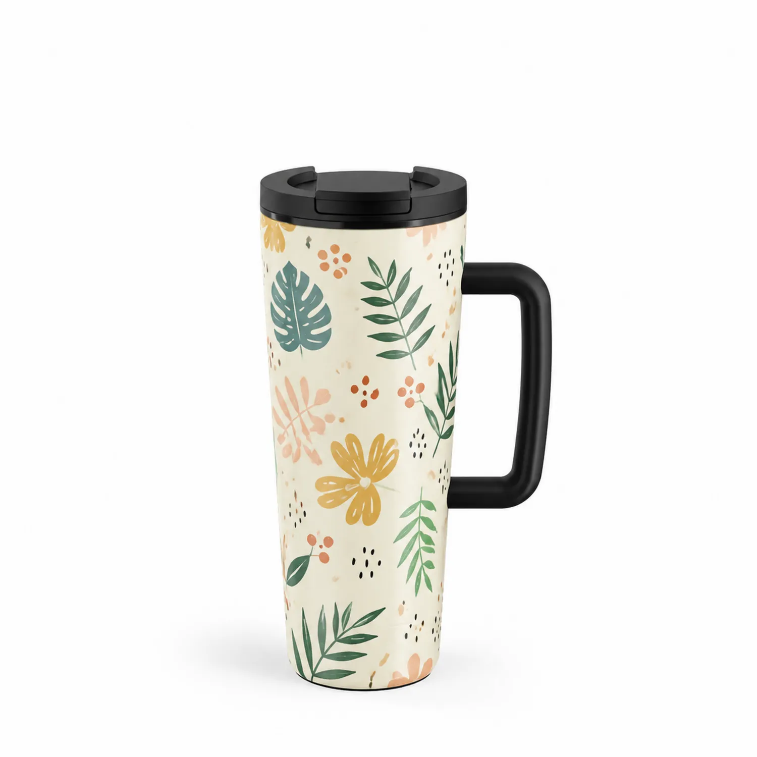 Thermobecher mit Blumenmuster 450ml - Doppelwandig und Auslaufsicher-Qiralume