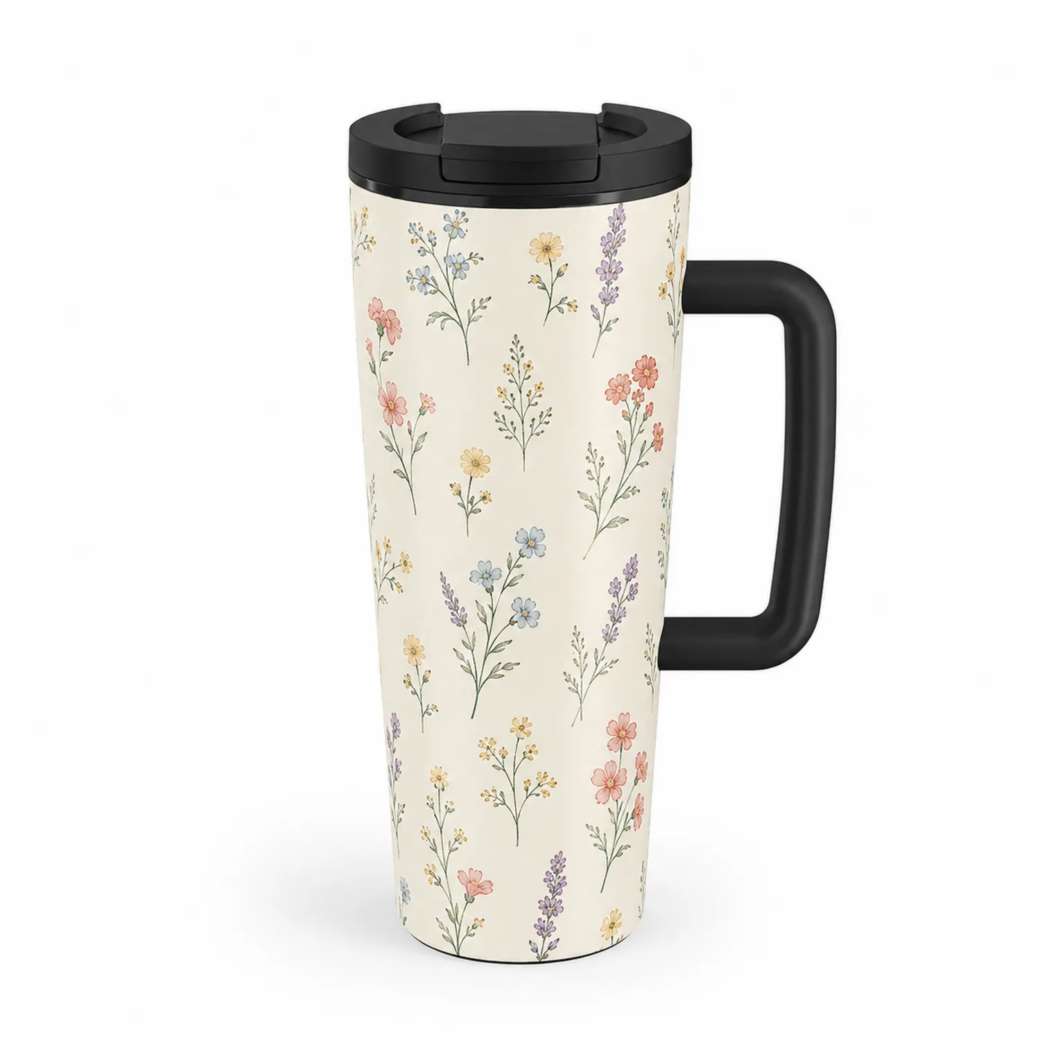 Thermobecher mit Griff und Blumenmuster, 450 ml-Qiralume