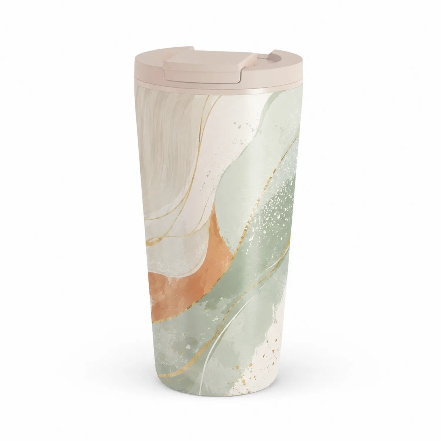 Thermobecher Reisebecher 400ml Abstraktes Muster Beige/Grün/Orange-Qiralume