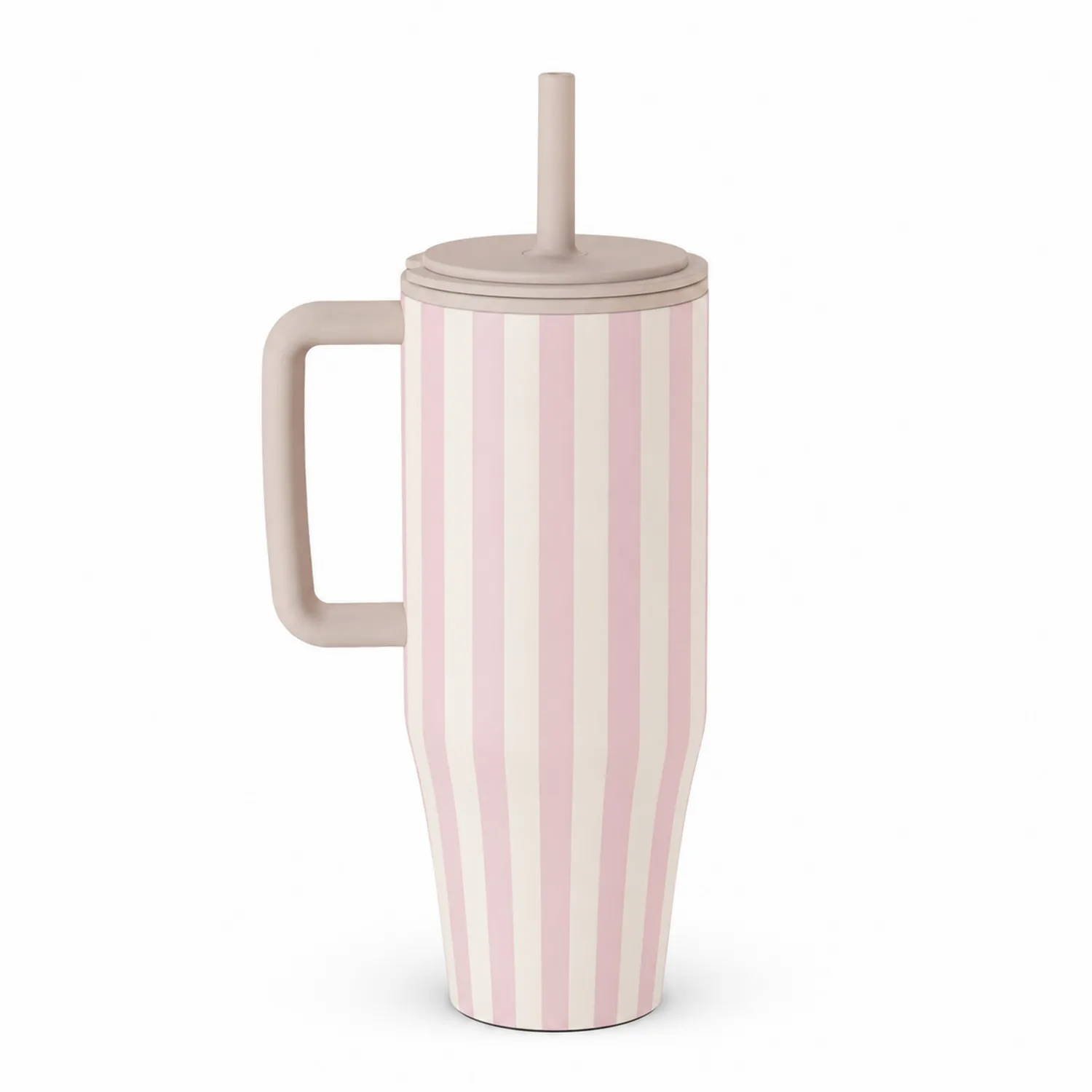 Isolierbecher mit Griff und Streifenmuster 700ml Rosa/Creme-Qiralume