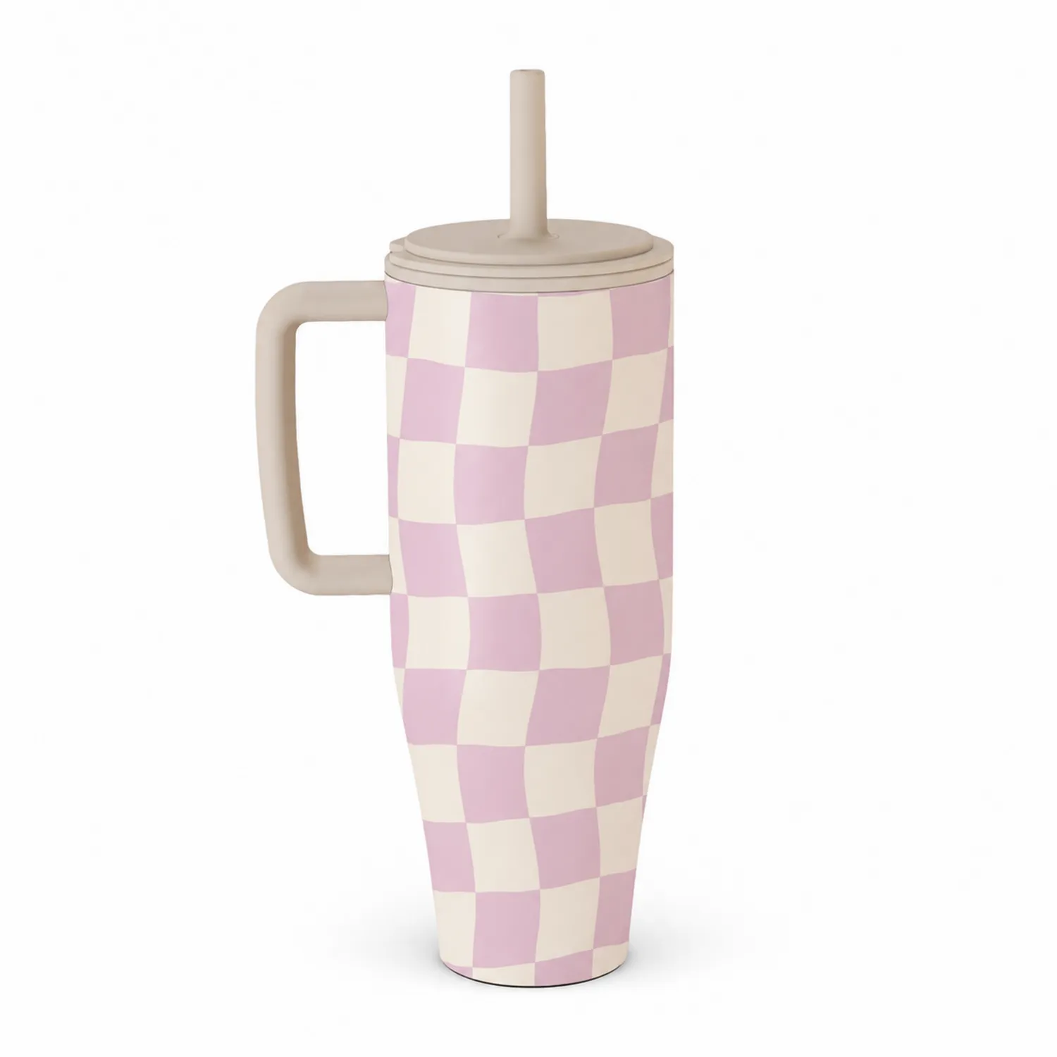 Thermobecher Schachbrettmuster Rosa Beige 500ml-Qiralume