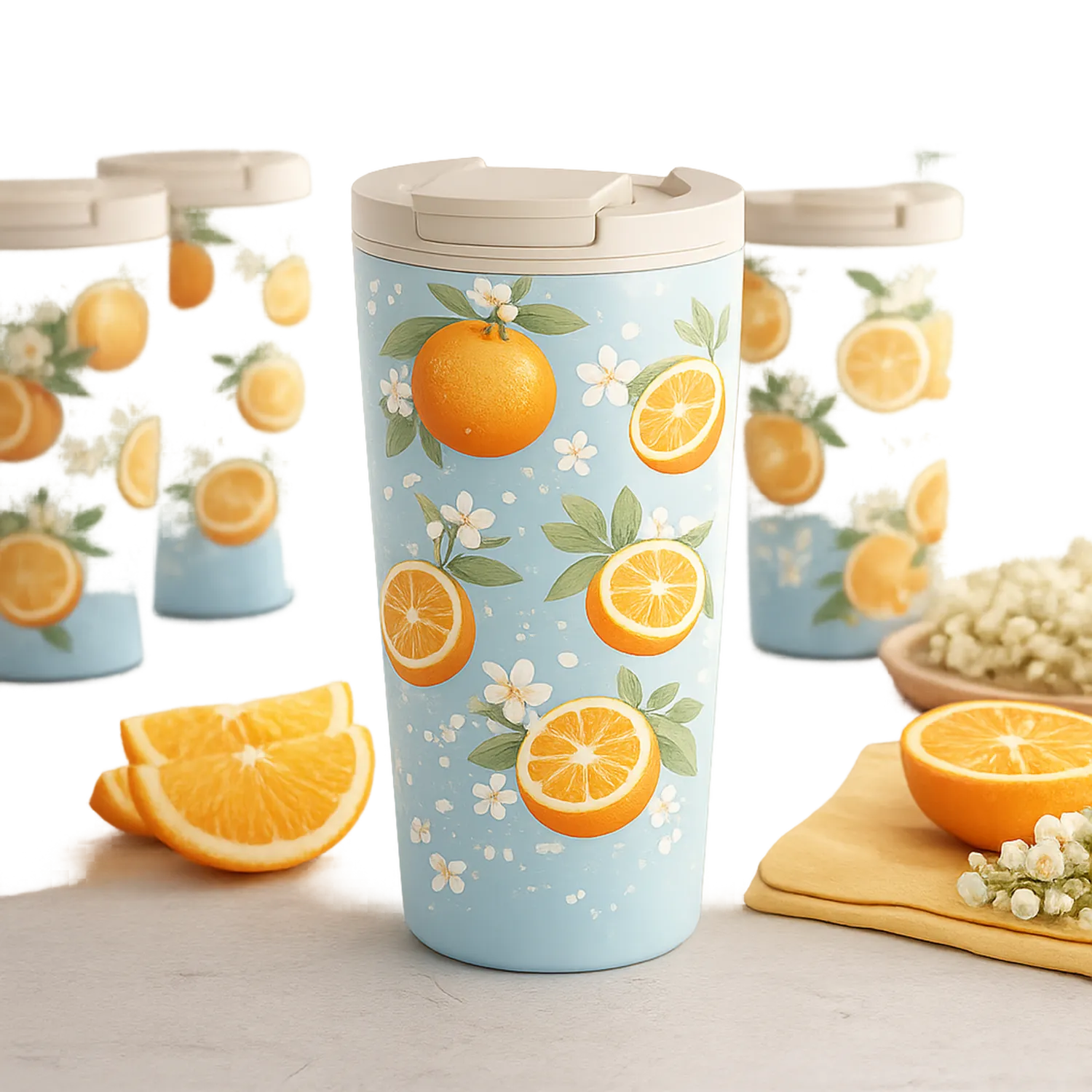 Thermobecher mit Orangenmuster 500ml - Blau-Qiralume