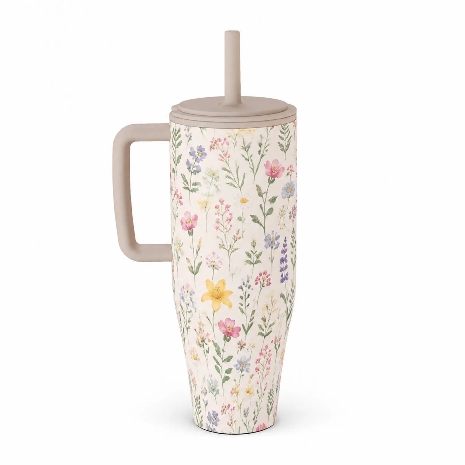 Trinkbecher mit Blumenmuster 500ml Beige/Multicolor-Qiralume