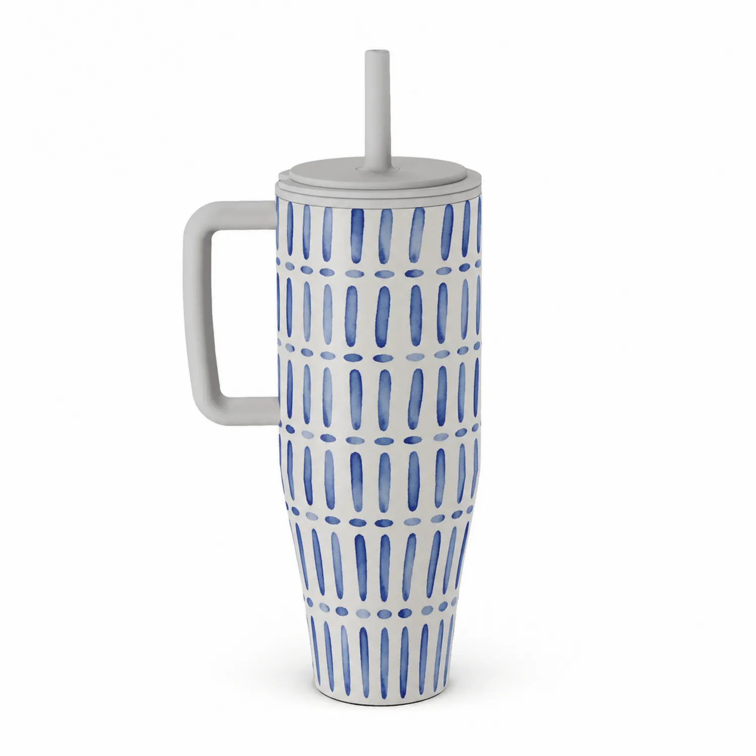 Keramikbecher mit Griff und Deckel 500 ml Blau-Weiß-Qiralume