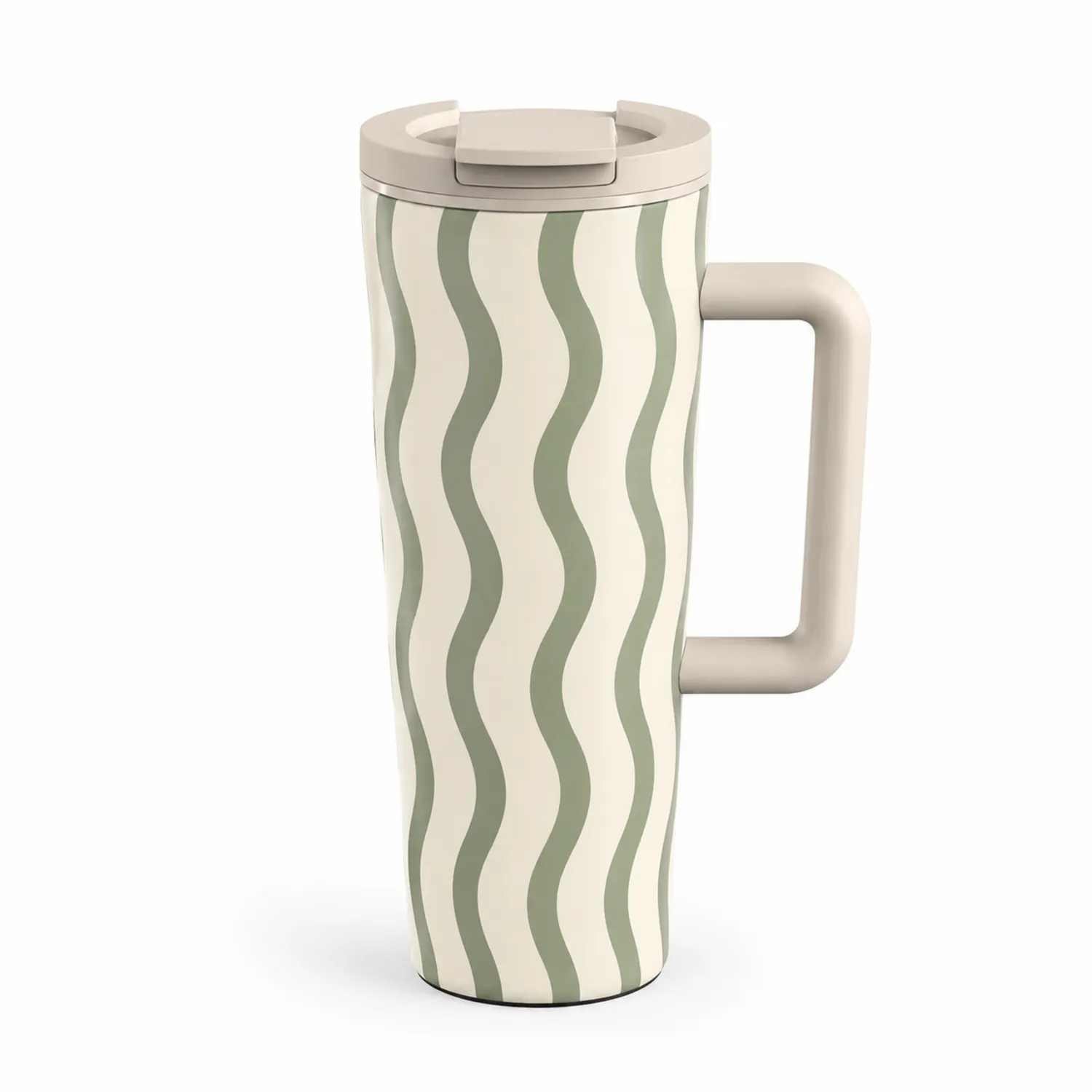 Thermobecher mit Griff und Wellenmuster Beige/Grün-Qiralume