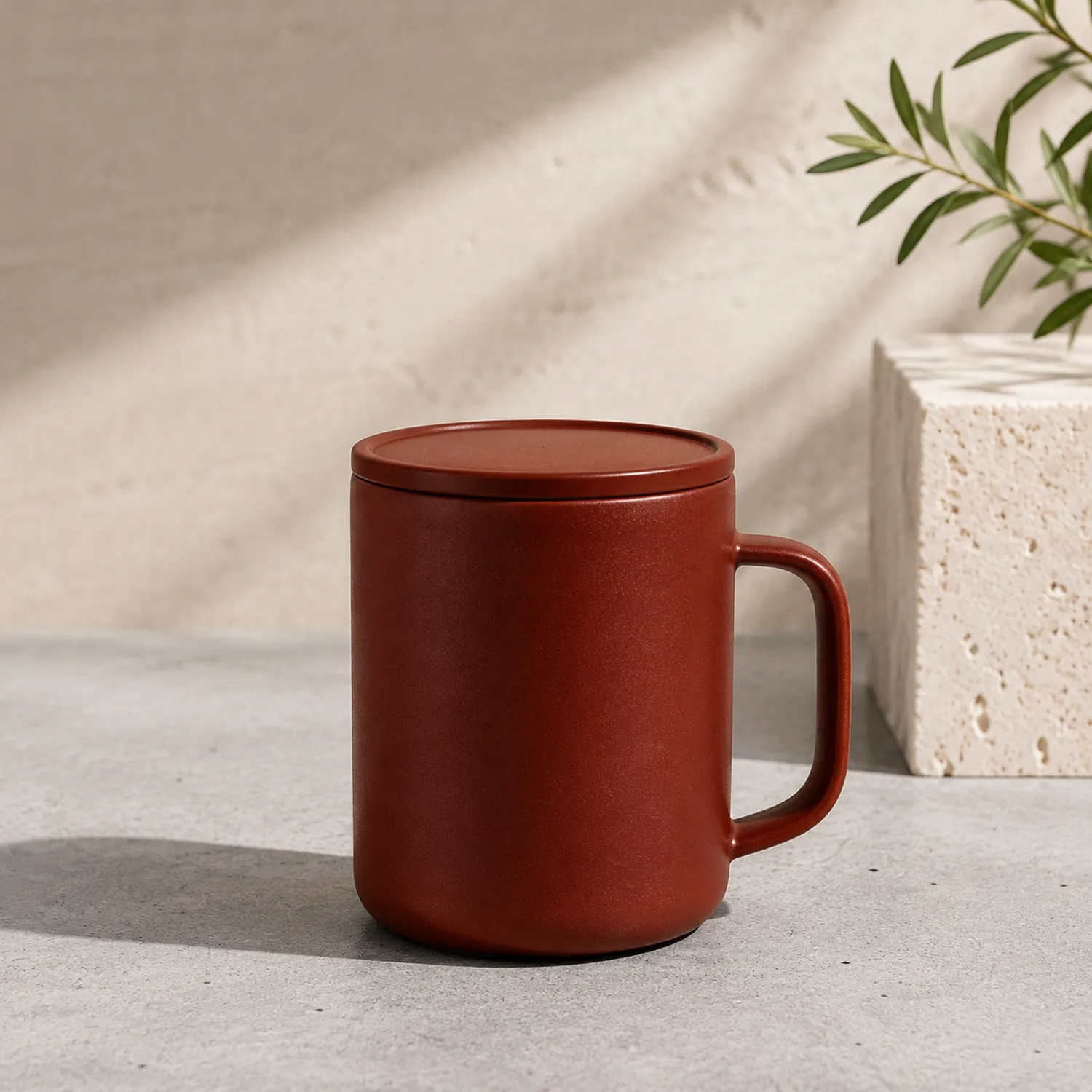 Keramikbecher mit abnehmbarem Deckel, 300 ml, Rot-Qiralume