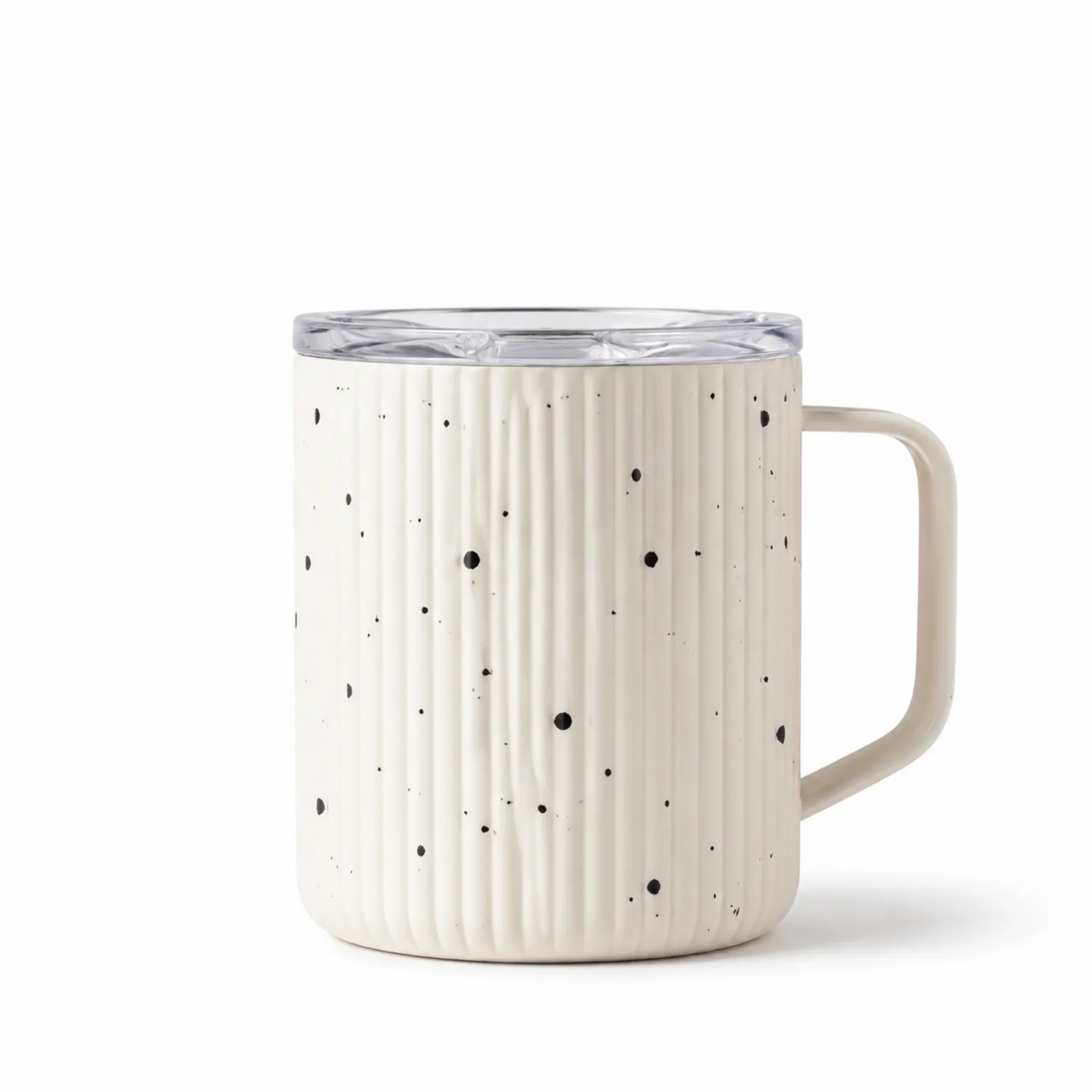 Keramiktasse mit Deckel 350 ml Fleckenmuster Creme/Schwarz-Qiralume