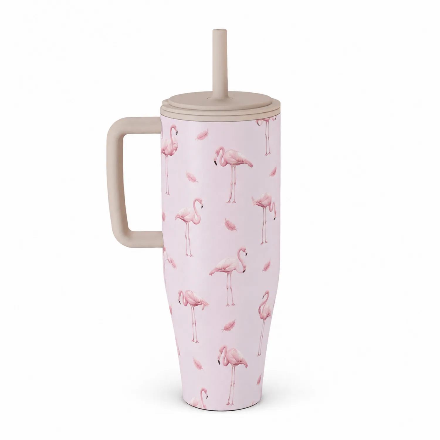 Rosa Flamingo-Thermobecher mit Strohhalm 500ml-Qiralume