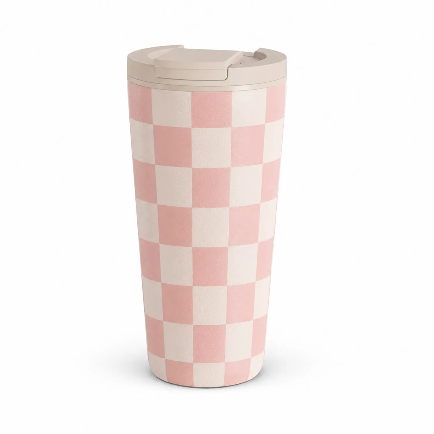 Isolierter Thermobecher Karo-Design 400ml Rosa/Weiß-Qiralume