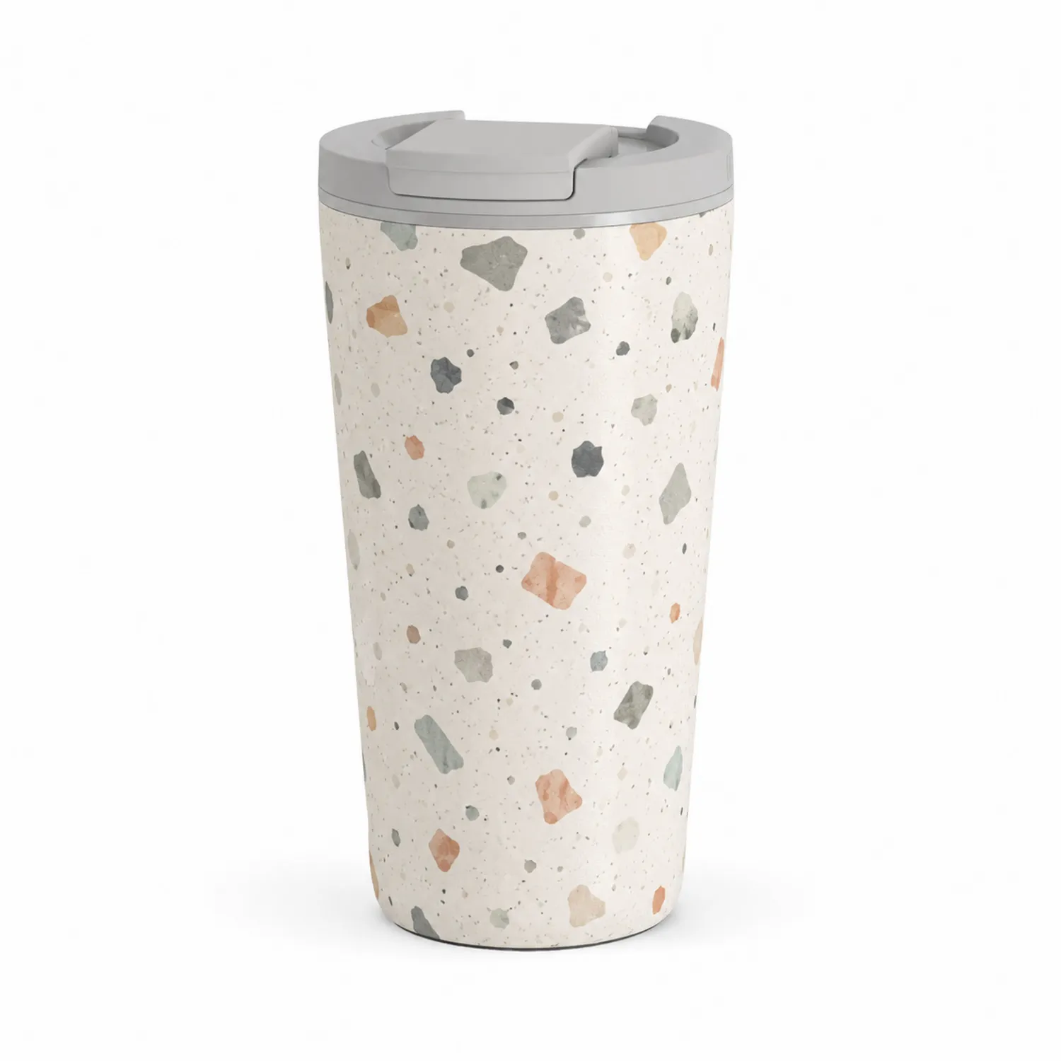Isolierter Kaffeebecher mit Terrazzo-Muster 400ml Beige/Grau-Qiralume
