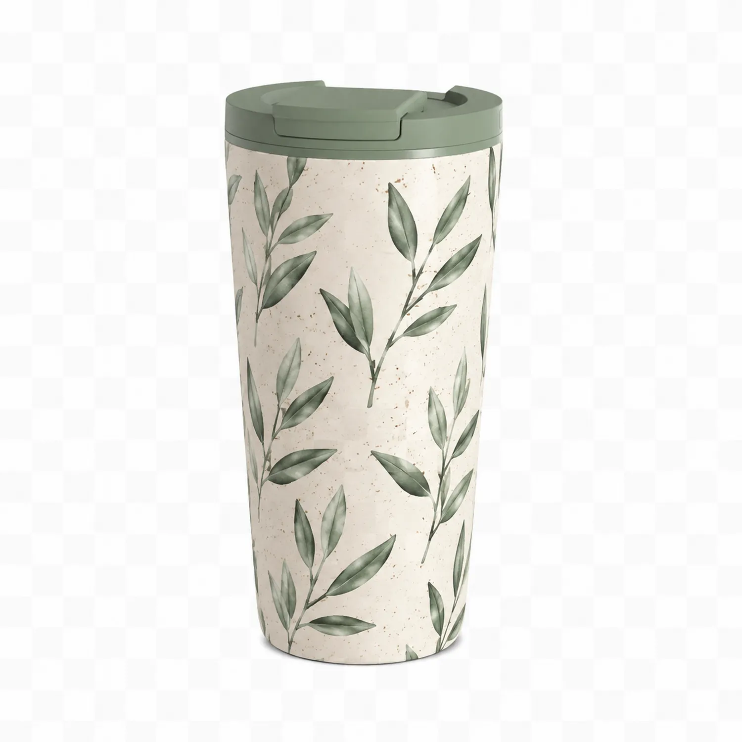 Isolierter Thermobecher 400ml mit Blätterdesign Grün/Weiß-Qiralume