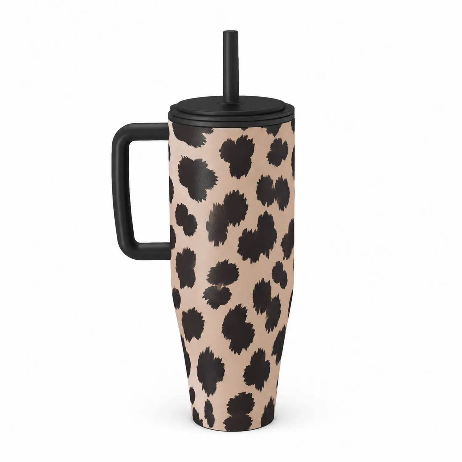 Leopardenmuster Thermobecher mit Griff 880ml Beige/Schwarz-Qiralume