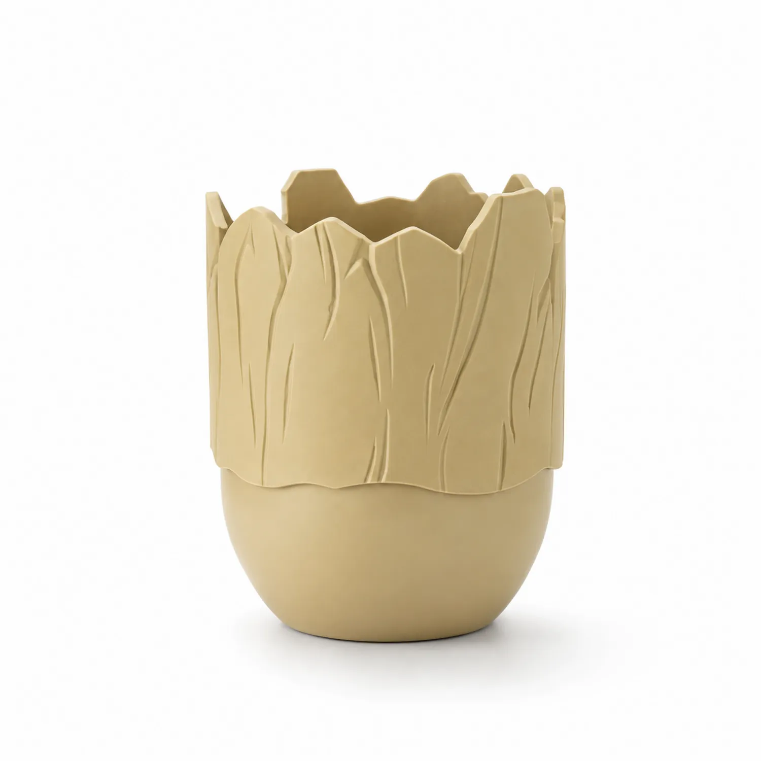 Moderner Blumentopf in Holzoptik Beige-Qiralume