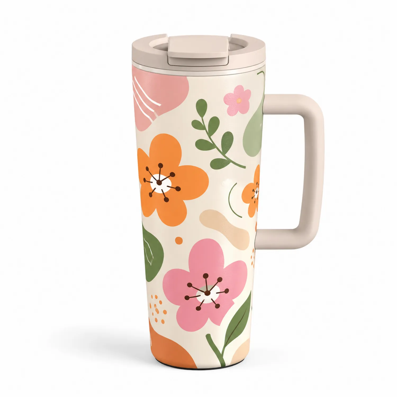 Thermobecher mit Blumendesign 450ml Beige-Qiralume
