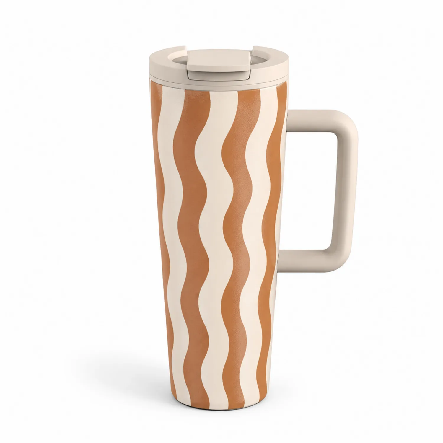 Thermobecher mit Griff Wellenmuster Beige/Braun 450ml-Qiralume