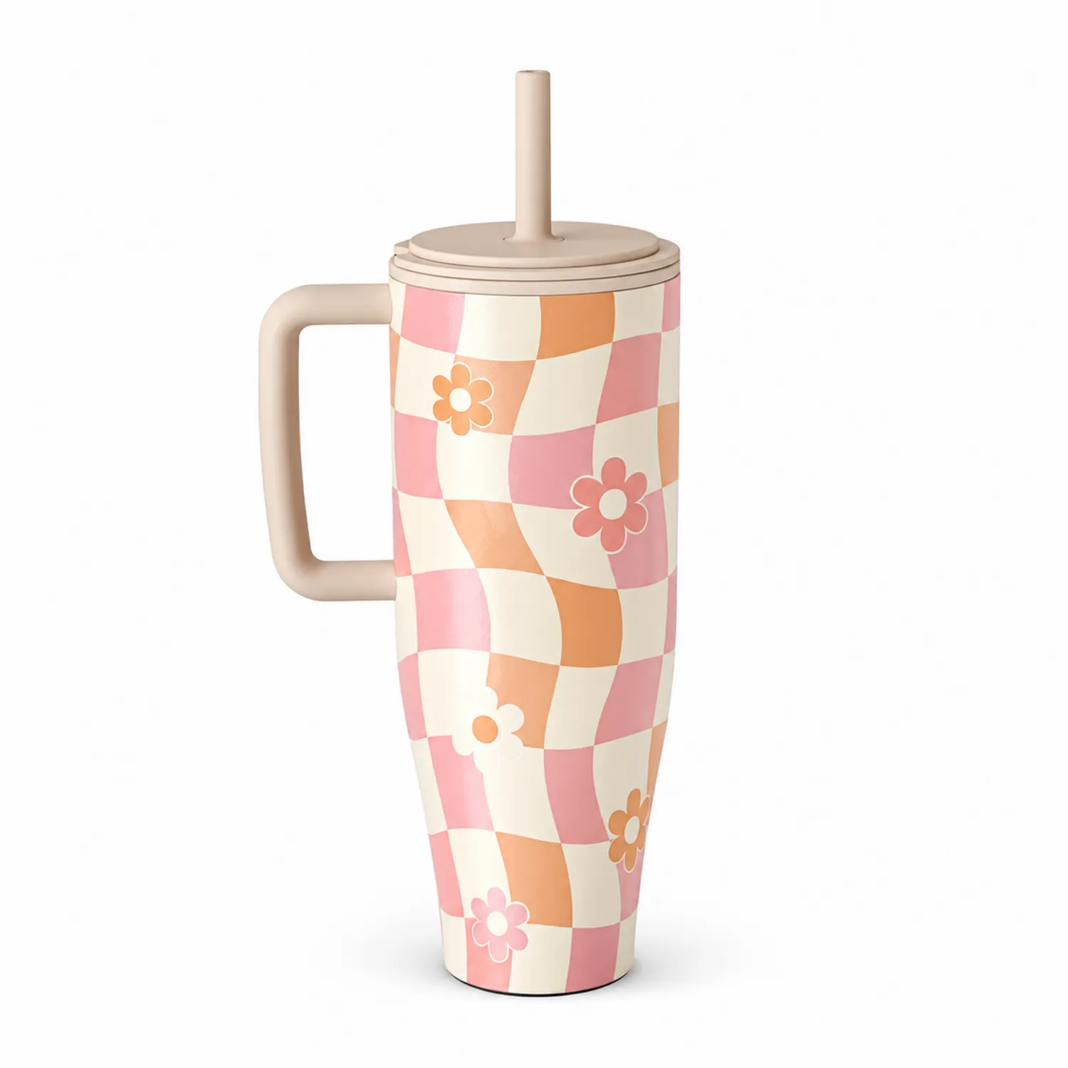 Thermobecher mit Henkel, Blumenmuster, 709ml, Pink/Orange-Qiralume