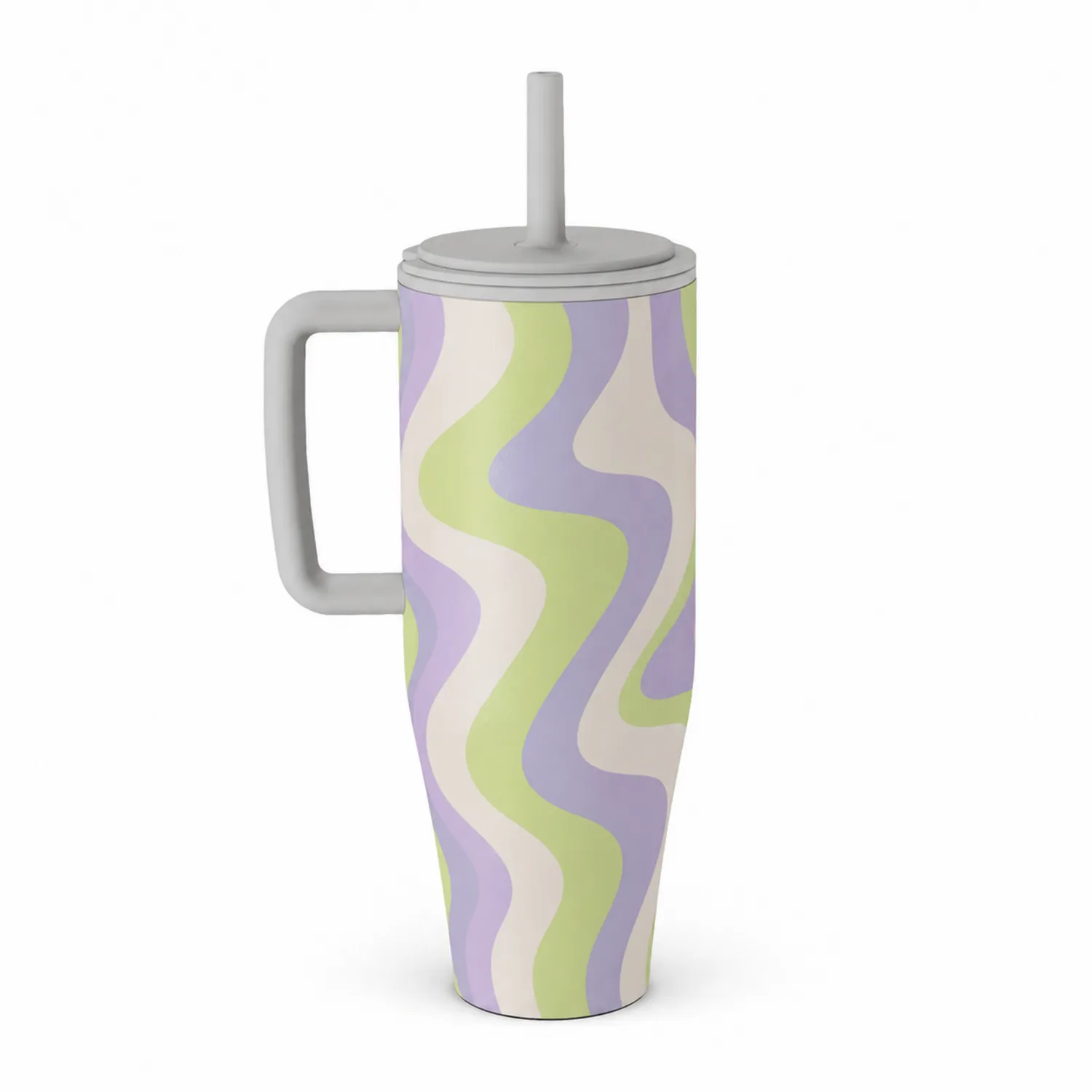 Thermobecher mit Strohhalm und Wellenmuster in Pastell-Qiralume