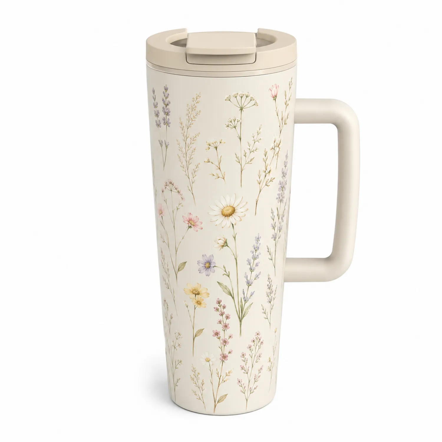 Thermobecher mit Griff 400ml Blumenmuster Cremefarben-Qiralume