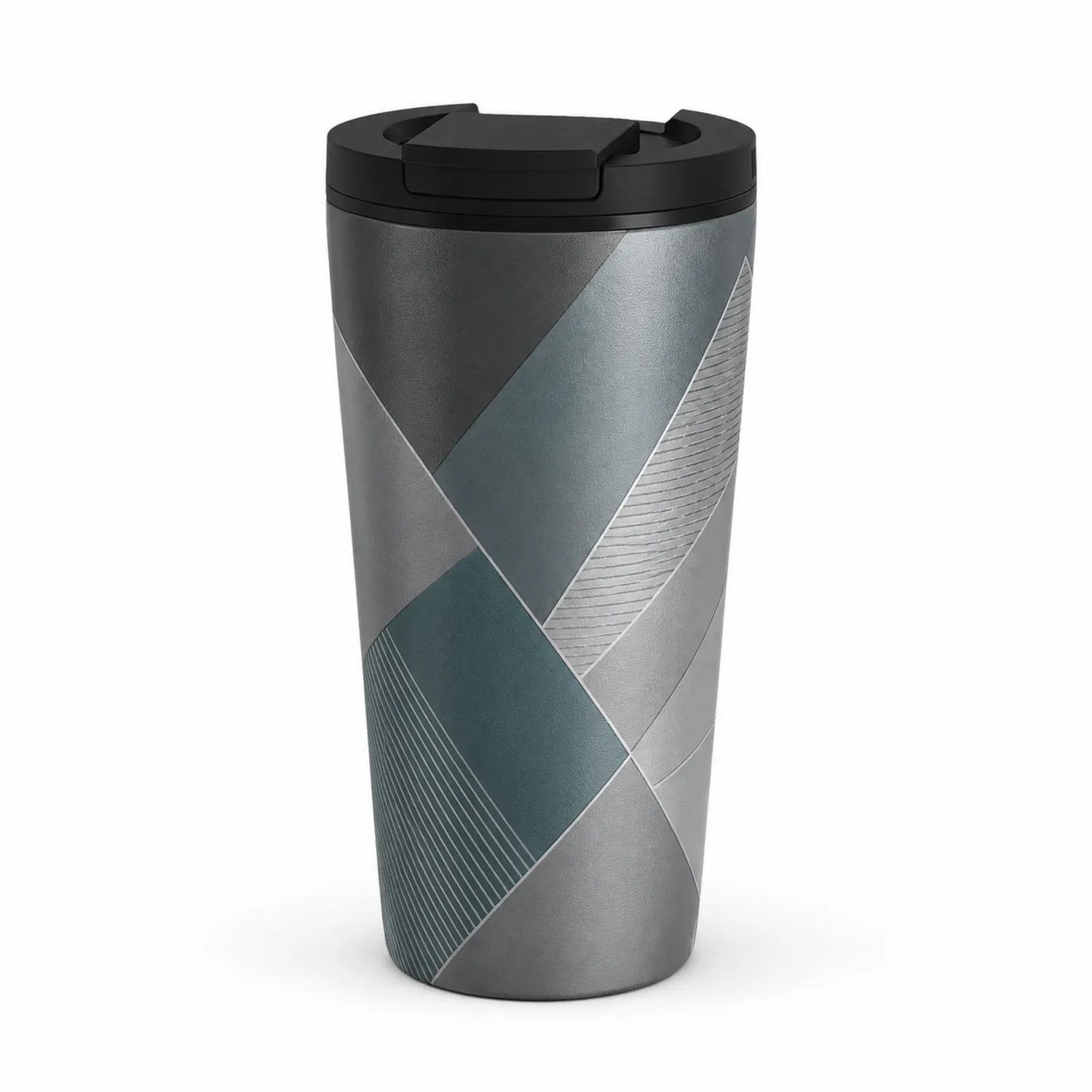 Moderner Thermobecher mit Geometrischem Muster 400ml Grau/Schwarz-Qiralume