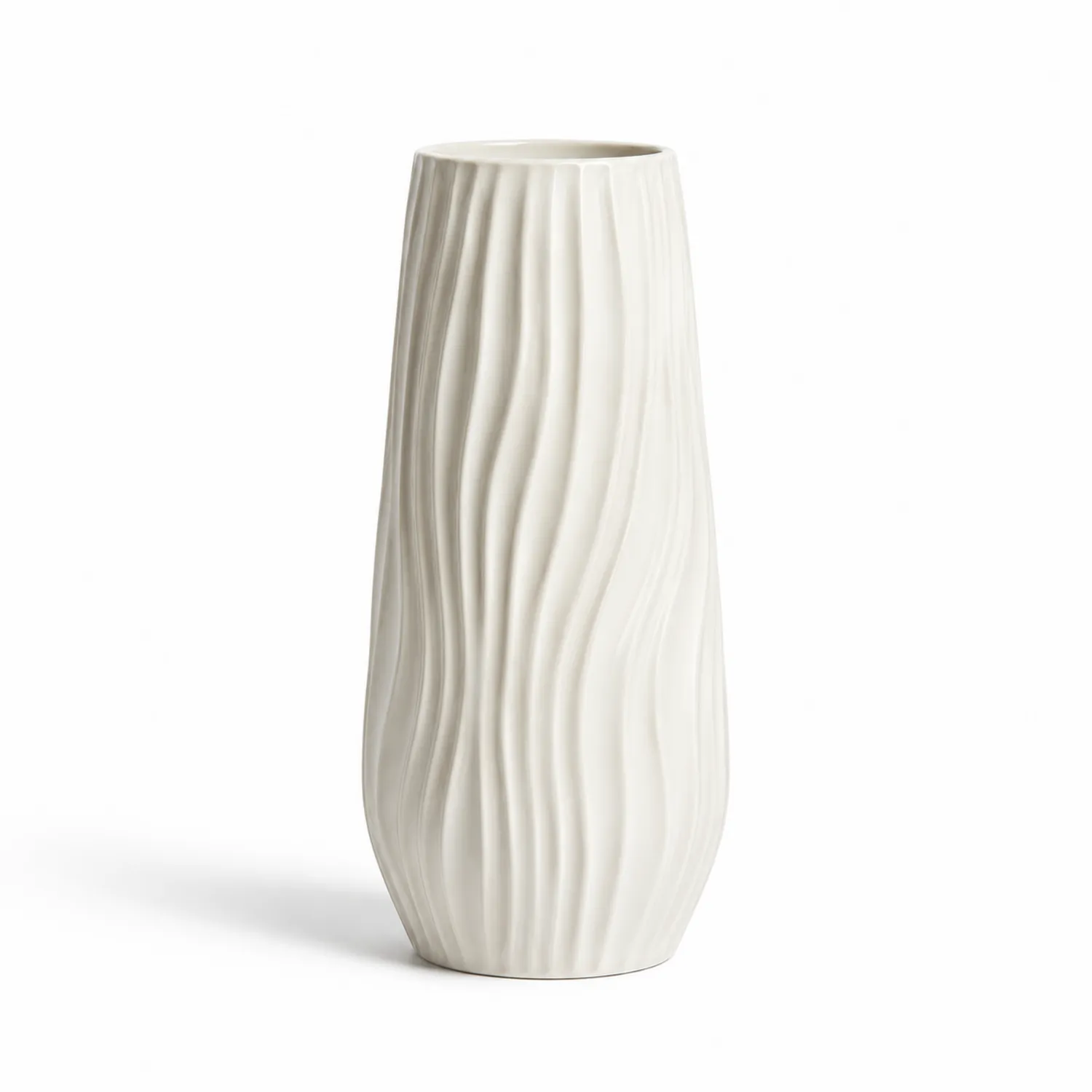Hohe Keramikvase Weiß mit Struktur 10x30 cm-Qiralume