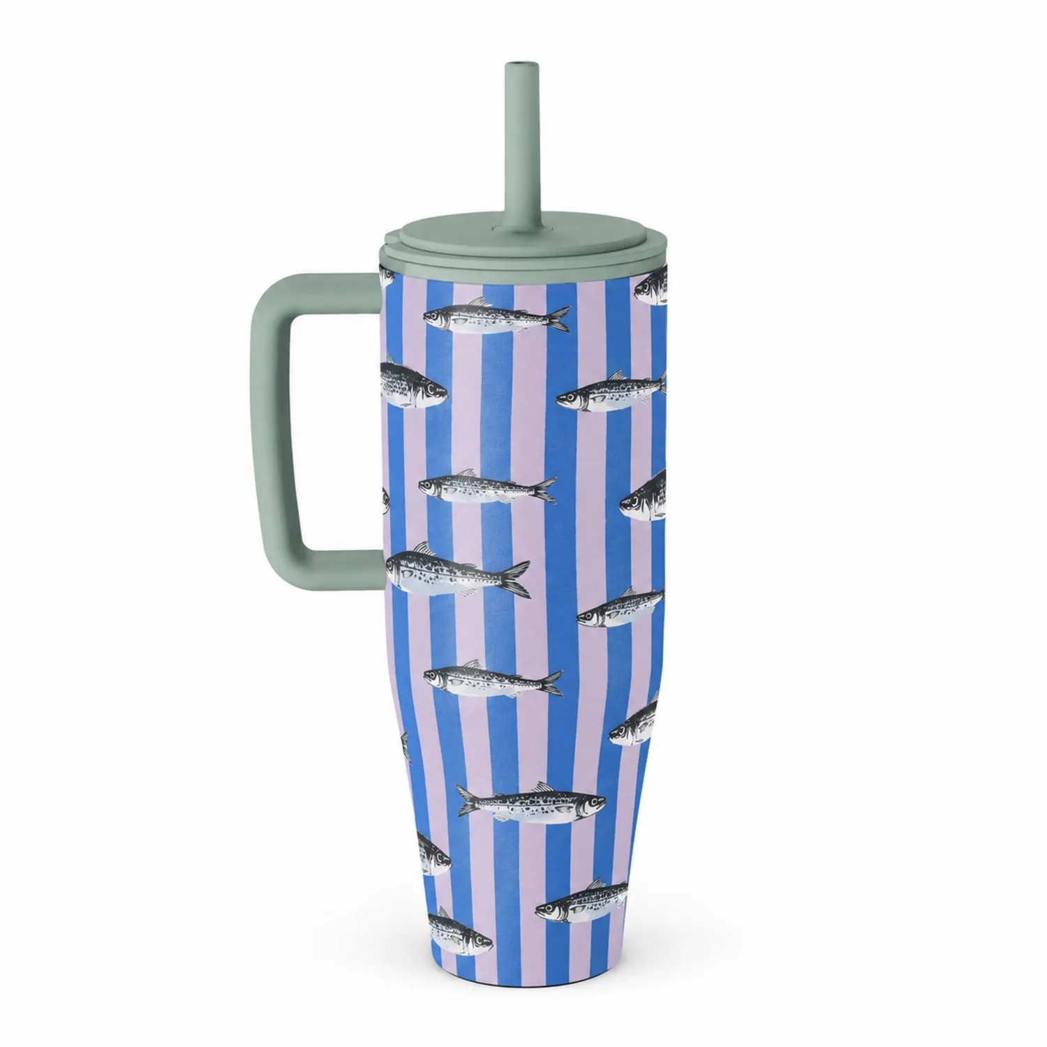 Farbiger Thermobecher mit Griff und Fischmotiv Blau/Lila 750ml-Qiralume