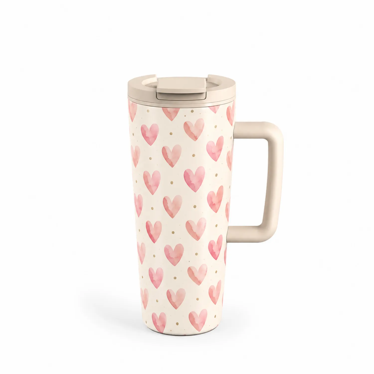 Thermobecher mit Herzmuster 450ml Beige und Rosa-Qiralume