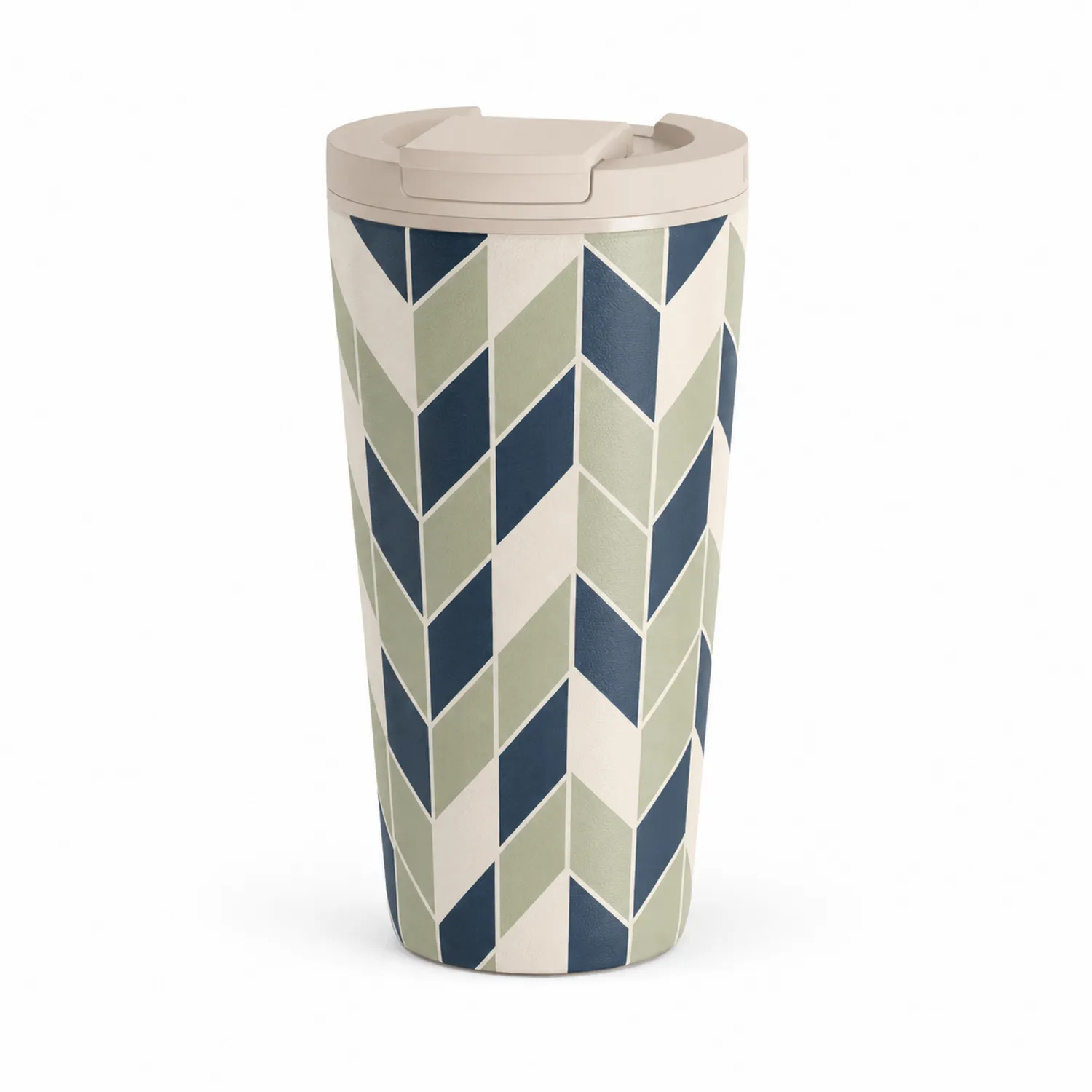 Thermobecher 500ml mit Fischgrätenmuster in Blau/Grün/Beige-Qiralume