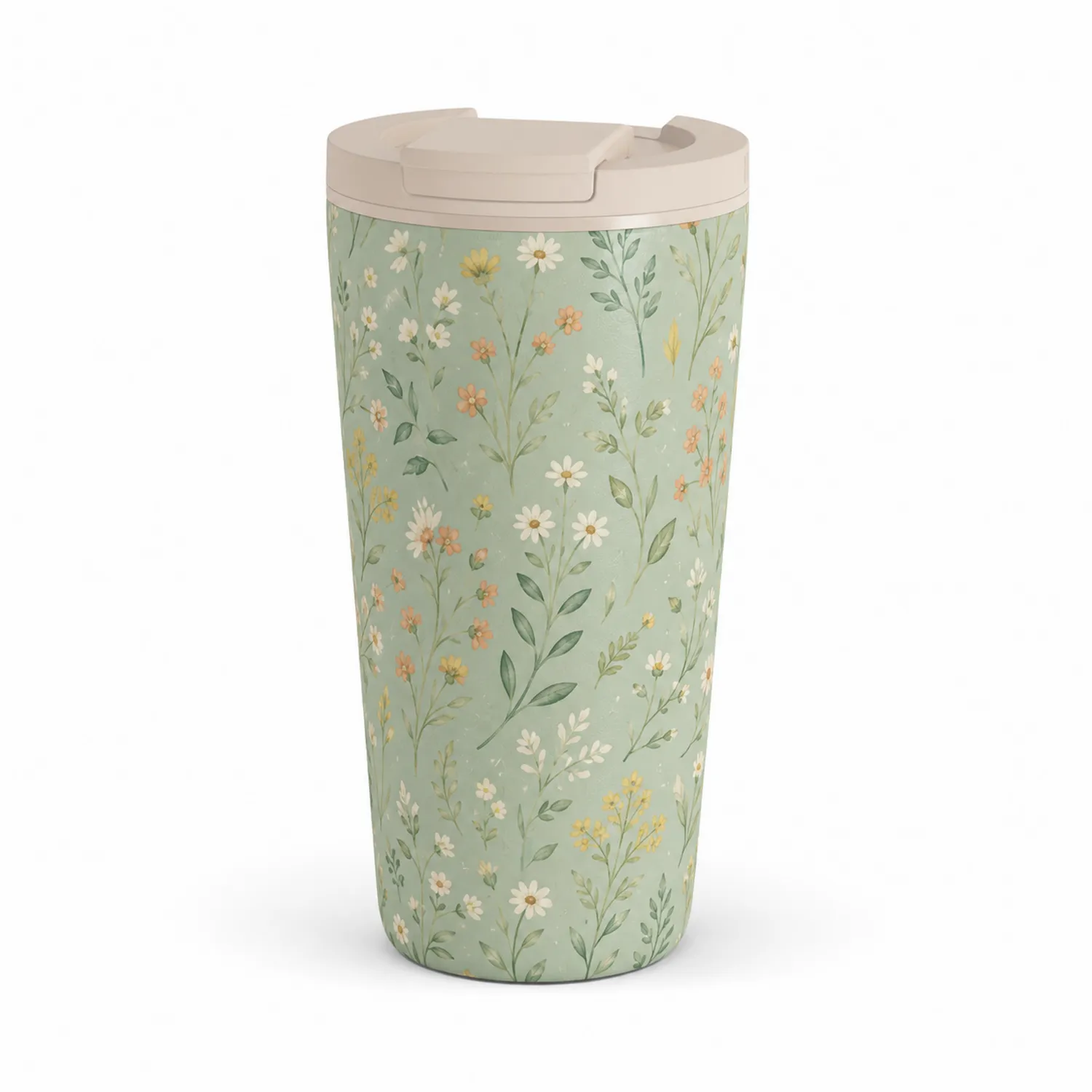 Thermobecher 400ml mit Blumenmuster in Mintgrün-Qiralume