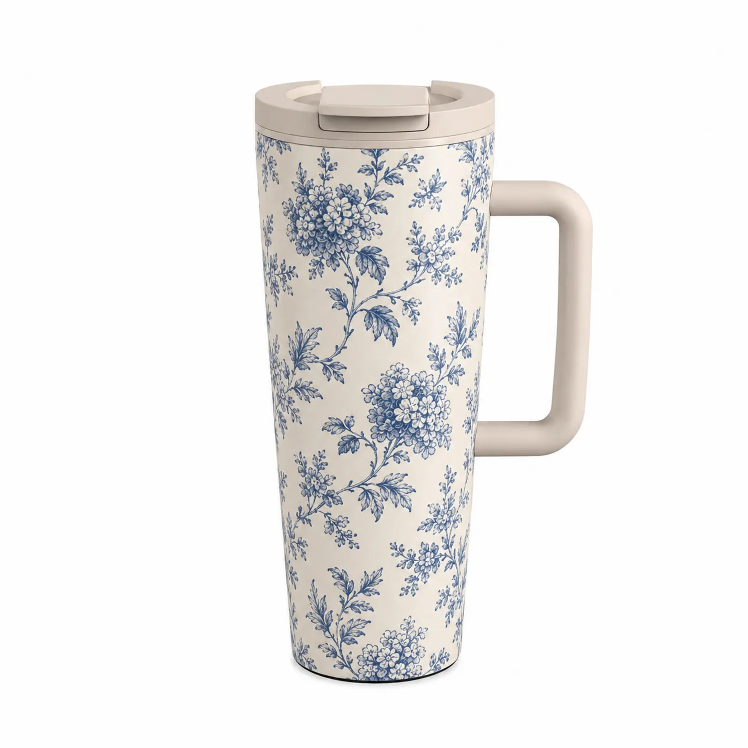 Thermobecher mit blau-weißem Blumenmuster-Qiralume