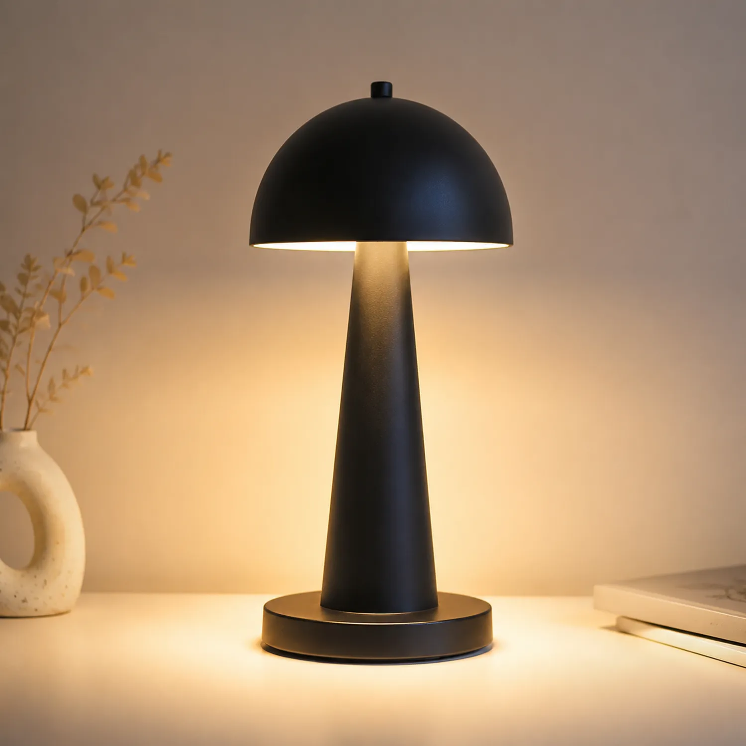 Lámpara de Mesa Moderna Negra con Control Táctil